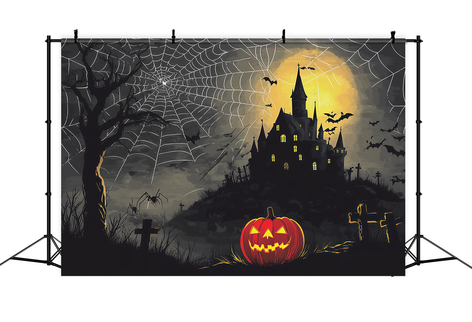 Halloween Spooky Backdrop Spiderweb Castle Pumpkin Night Spooky Halloween Backdrops RR67-74