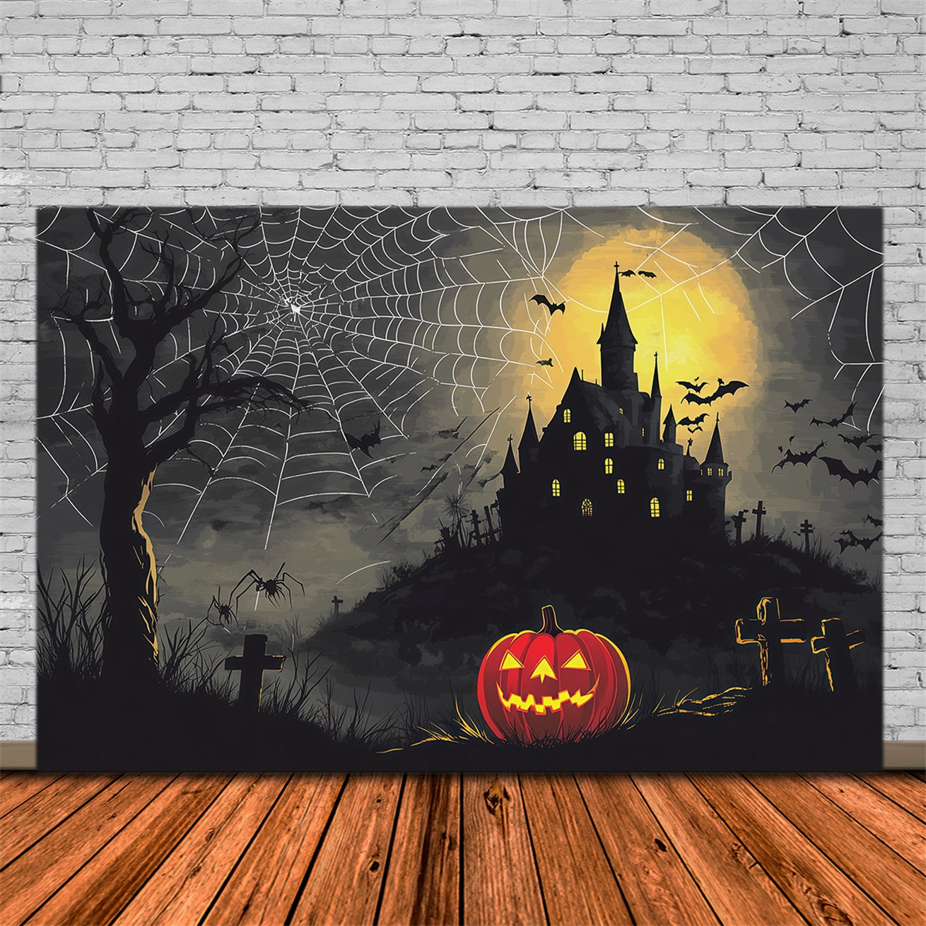 Halloween Spooky Backdrop Spiderweb Castle Pumpkin Night Spooky Halloween Backdrops RR67-74