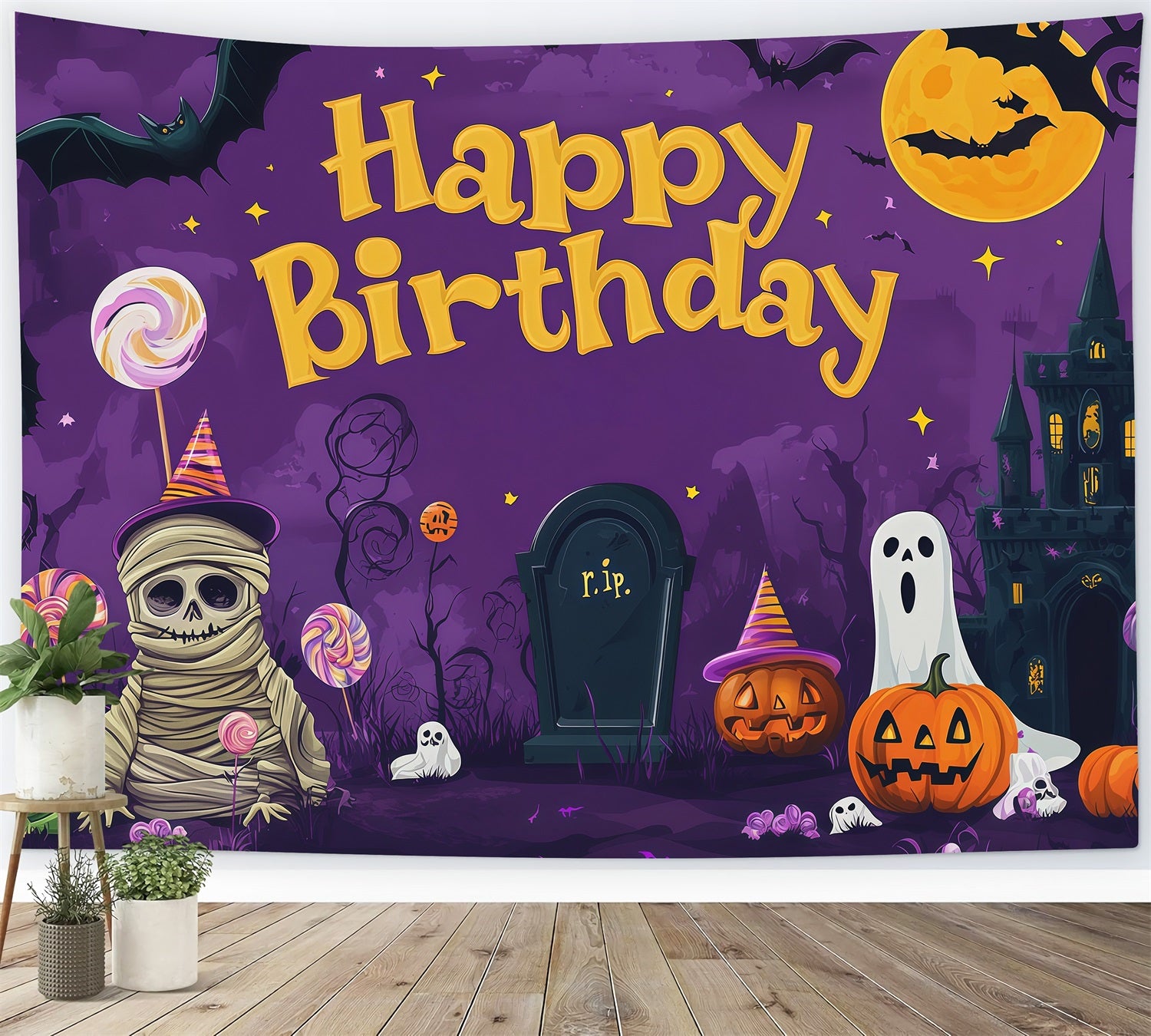 Halloween Picture Backdrops Mummy Ghost Spooky Castle Halloween Birthday Backdrop RR67-76