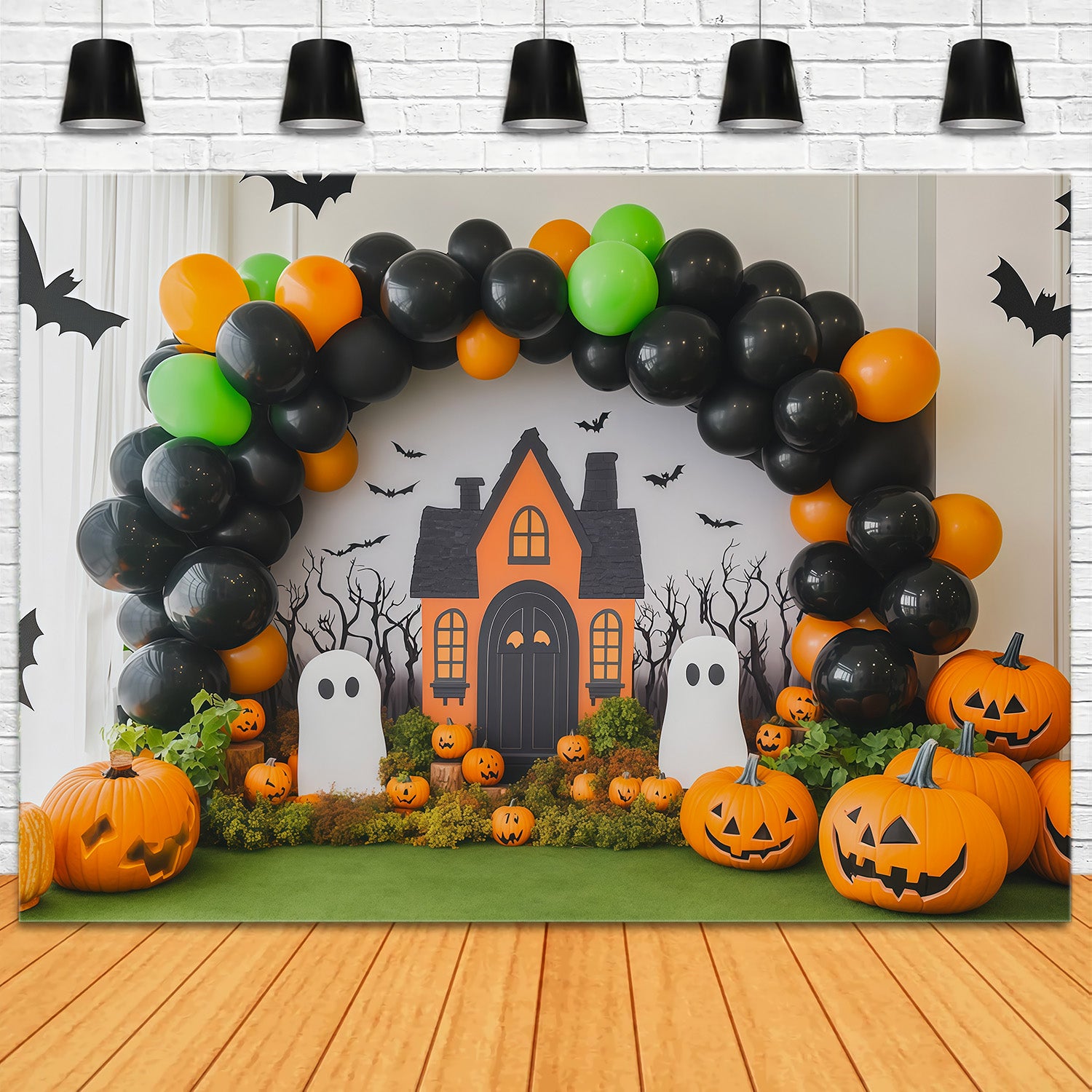 Halloween Balloon Backdrop Pumpkin Ghost Party Decor Halloween Themed Backdrop RR67-80