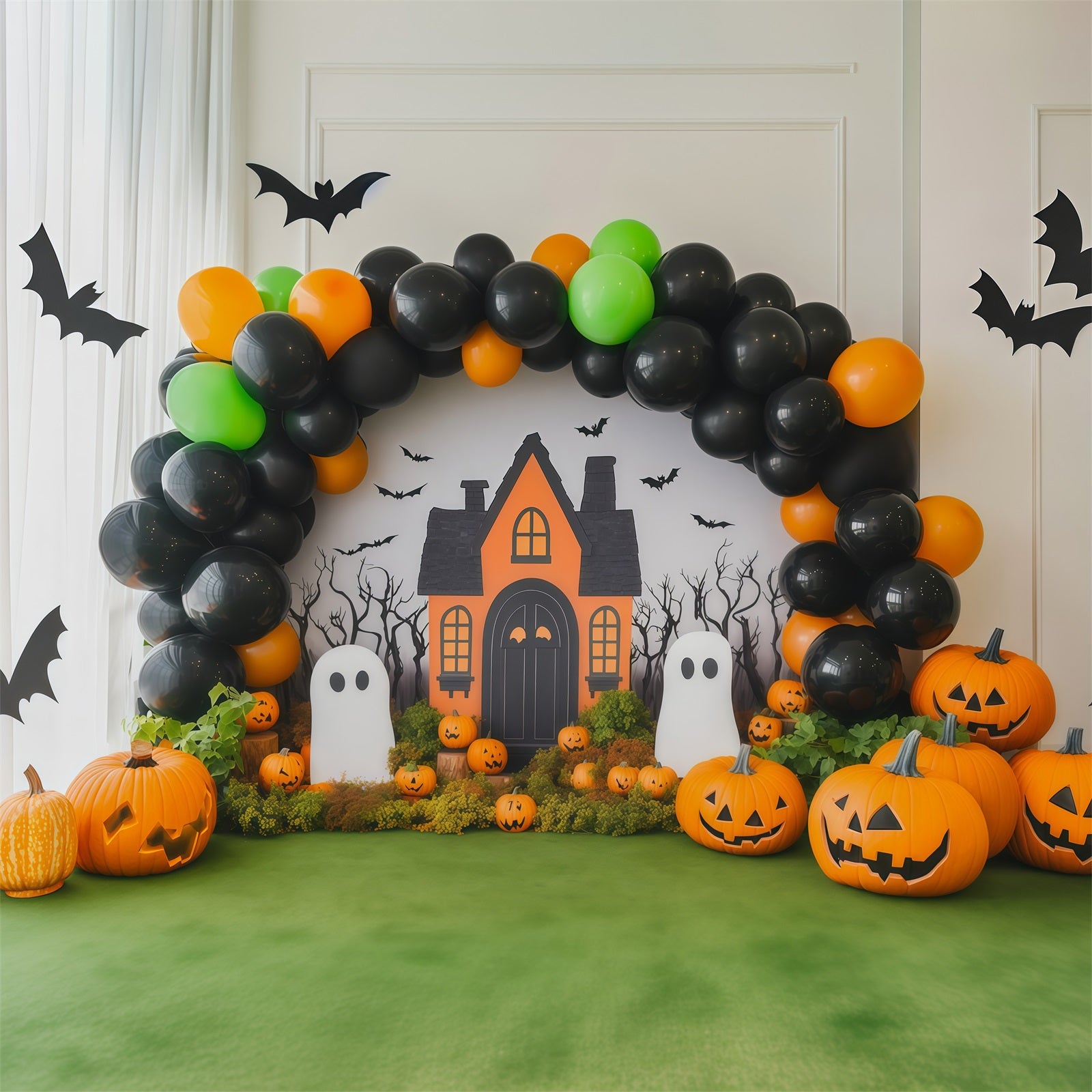Halloween Balloon Backdrop Pumpkin Ghost Party Decor Halloween Themed Backdrop RR67-80