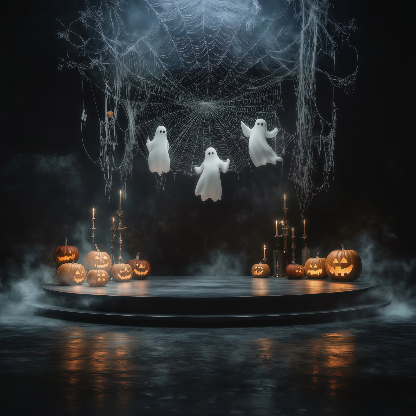 Halloween Stage Backdrop Hanging Ghost Web Pumpkin Halloween Photography Backdrops RR67-85