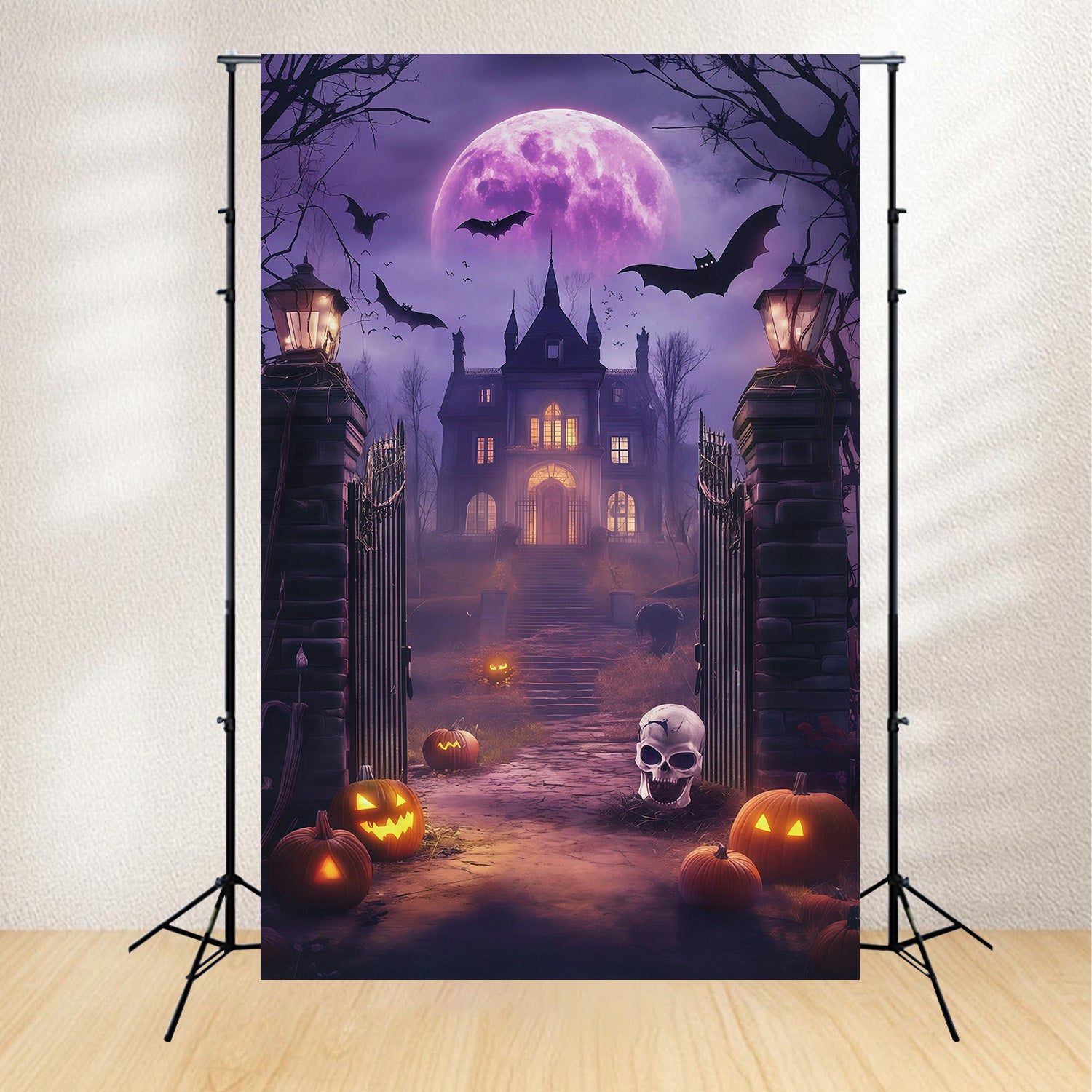 Diy Halloween Photo Booth Backdrop Purple Moon Haunted Gate 10x10 Halloween Backdrop RR67-91