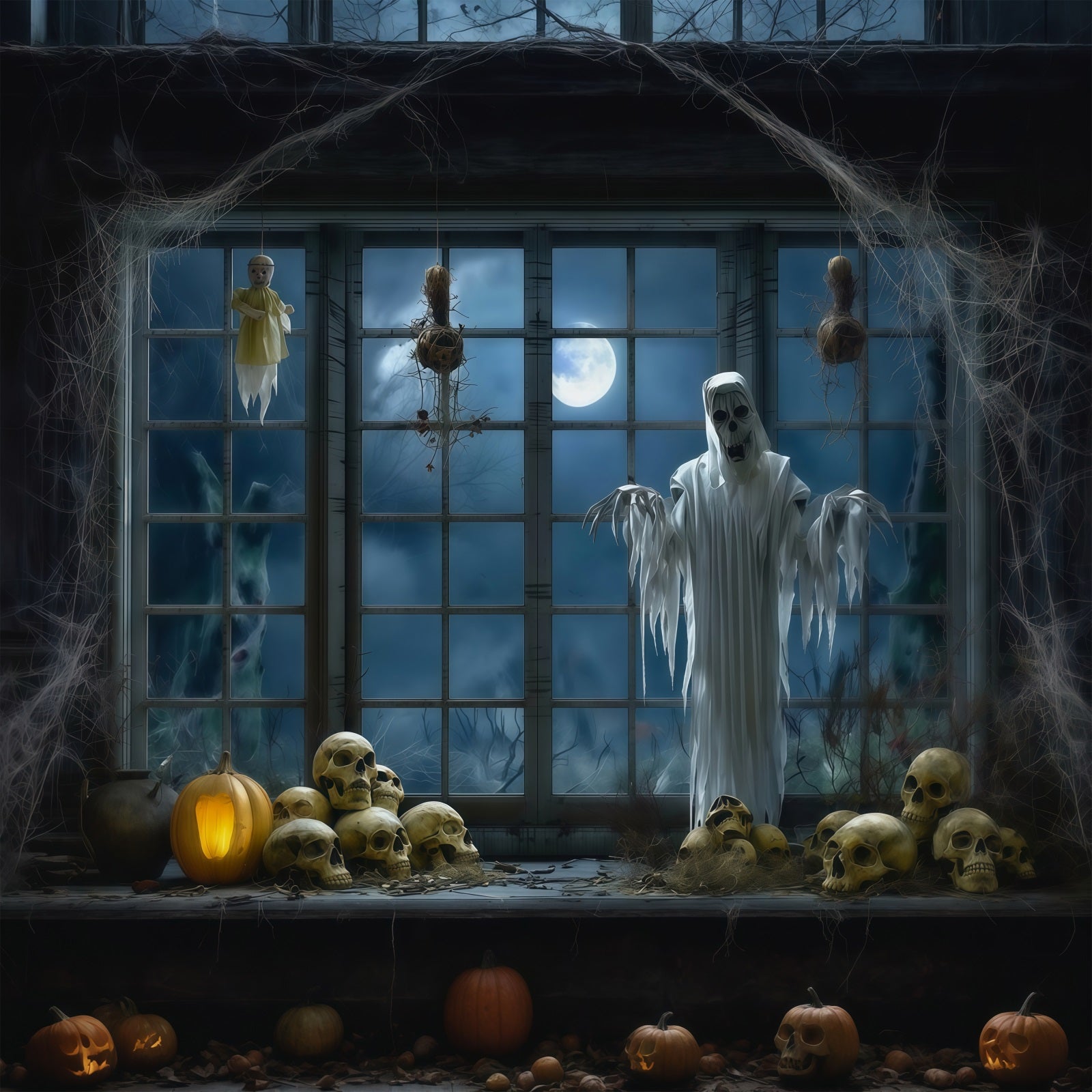 Halloween Backdrop Photography Ghost Window Skull Display Halloween Scary Backdrop RR67-92