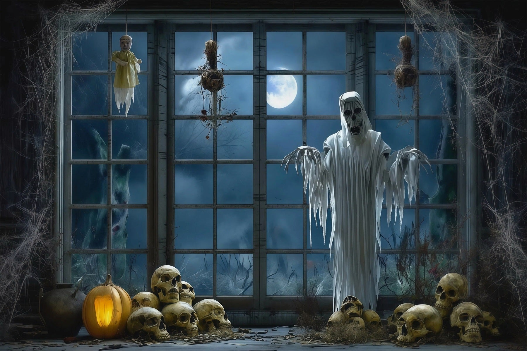 Halloween Backdrop Photography Ghost Window Skull Display Halloween Scary Backdrop RR67-92