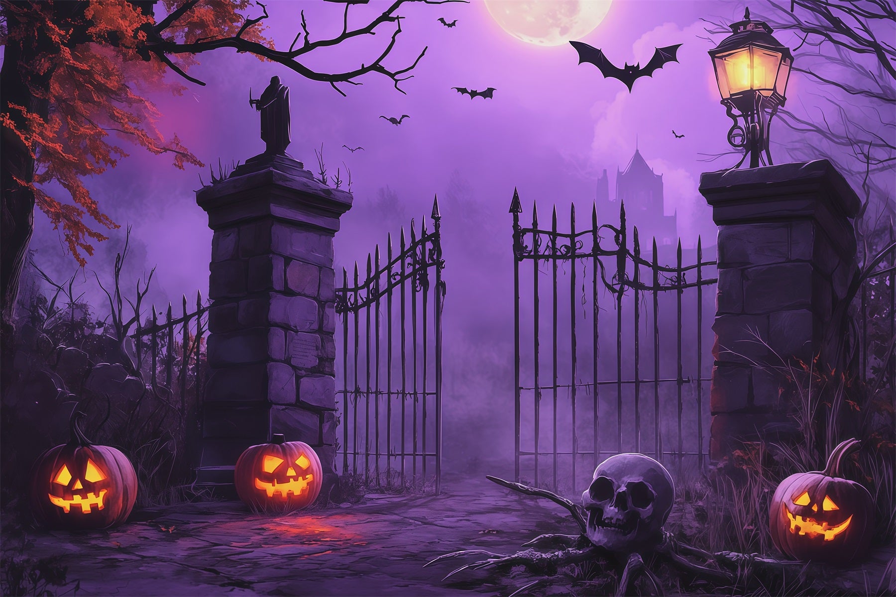 Halloween Backdrop Ideas Diy Purple Graveyard Pumpkin Gate Purple Halloween Backdrop RR67-94