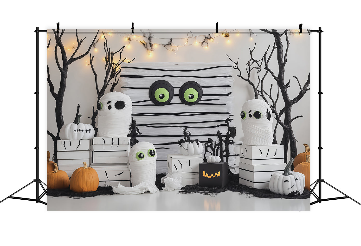 Simple Halloween Backdrop Cute Mummy Pumpkin Party Extra Large Halloween Backdrop RR67-98