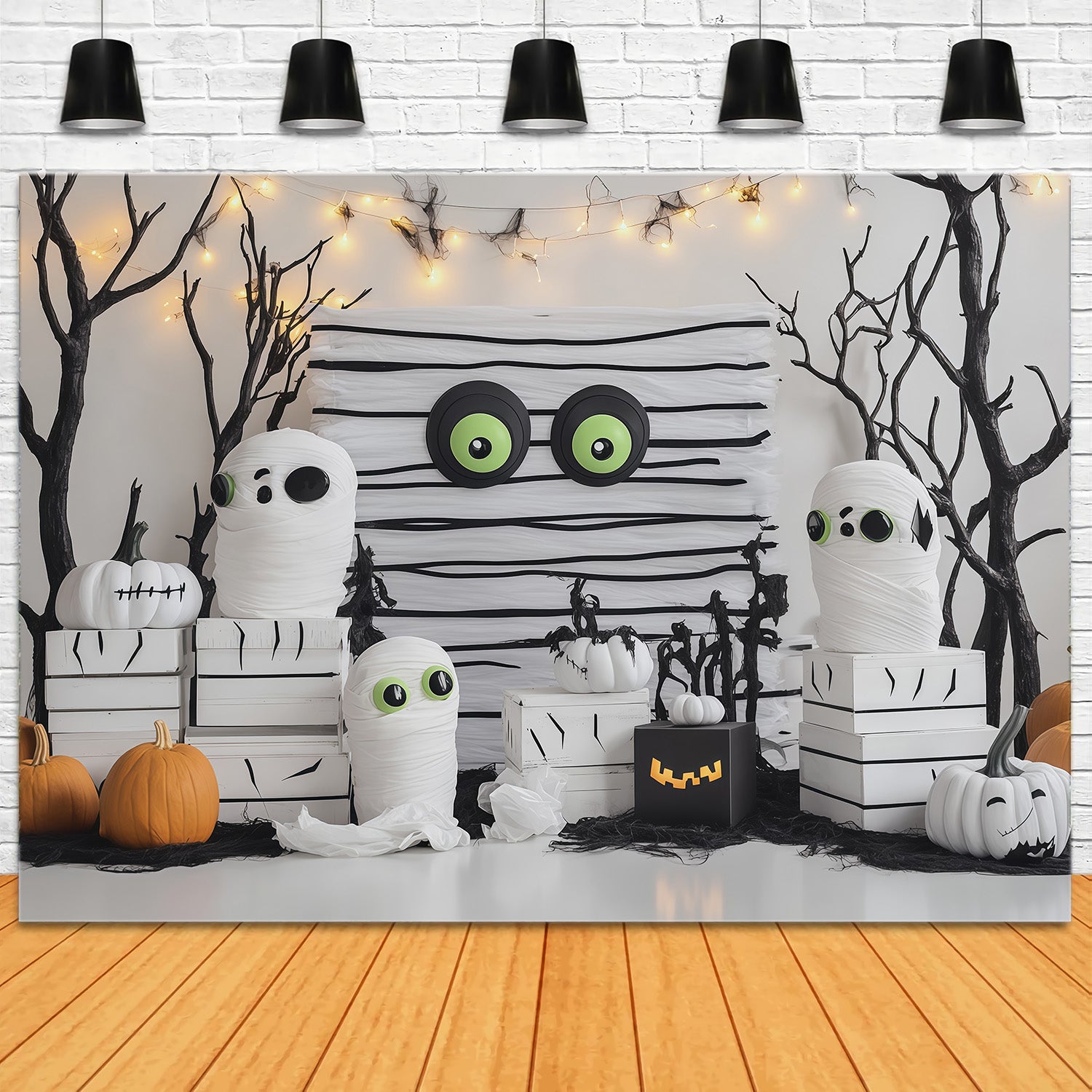 Simple Halloween Backdrop Cute Mummy Pumpkin Party Extra Large Halloween Backdrop RR67-98