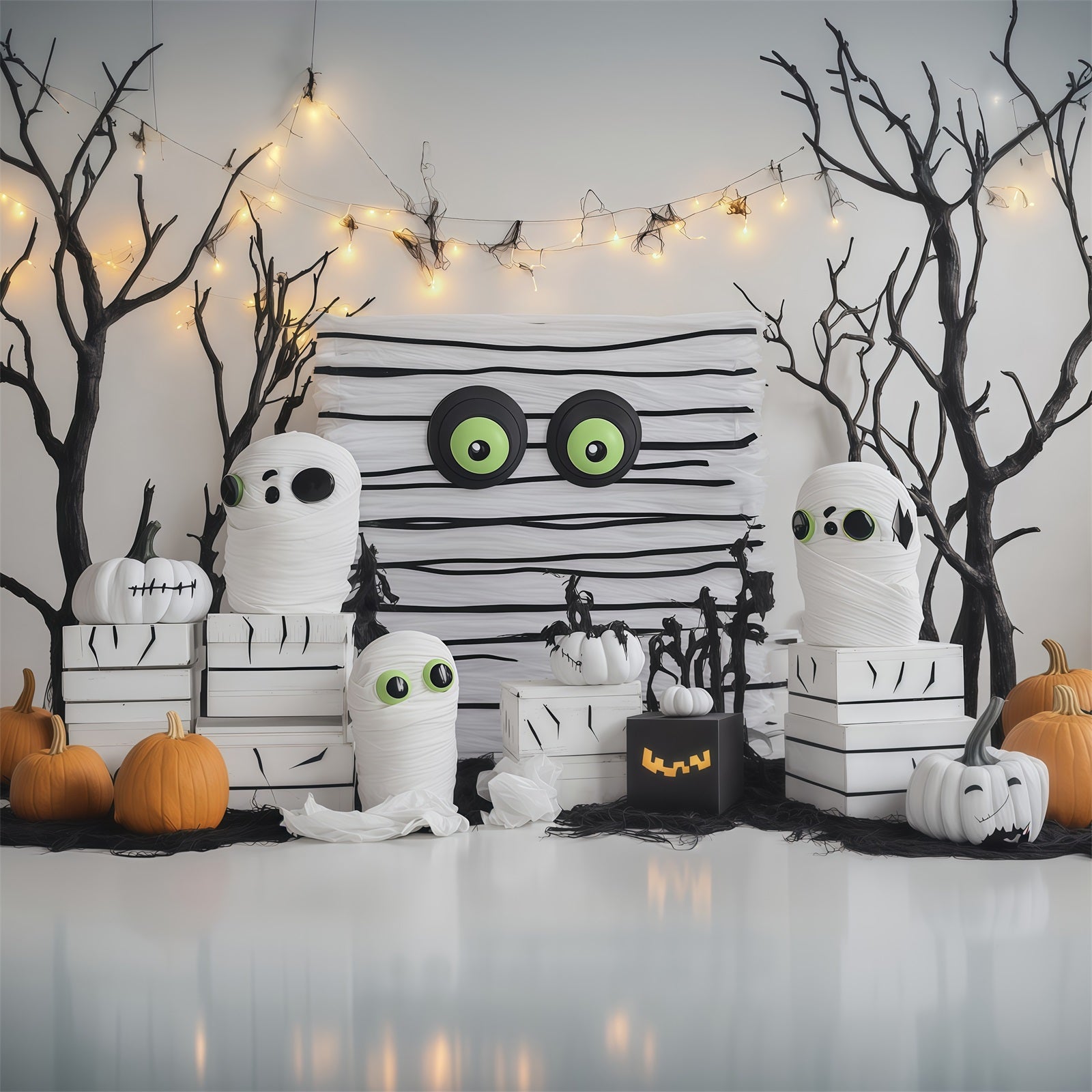 Simple Halloween Backdrop Cute Mummy Pumpkin Party Extra Large Halloween Backdrop RR67-98