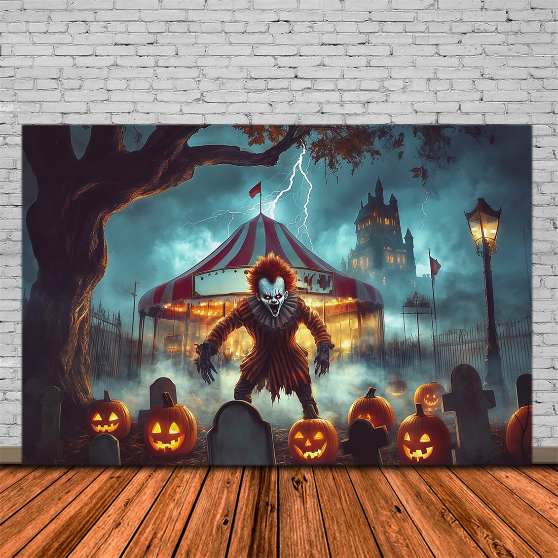 Halloween Clown Backdrop Creepy Circus Graveyard Pumpkin Halloween Fabric Backdrop RR67-99