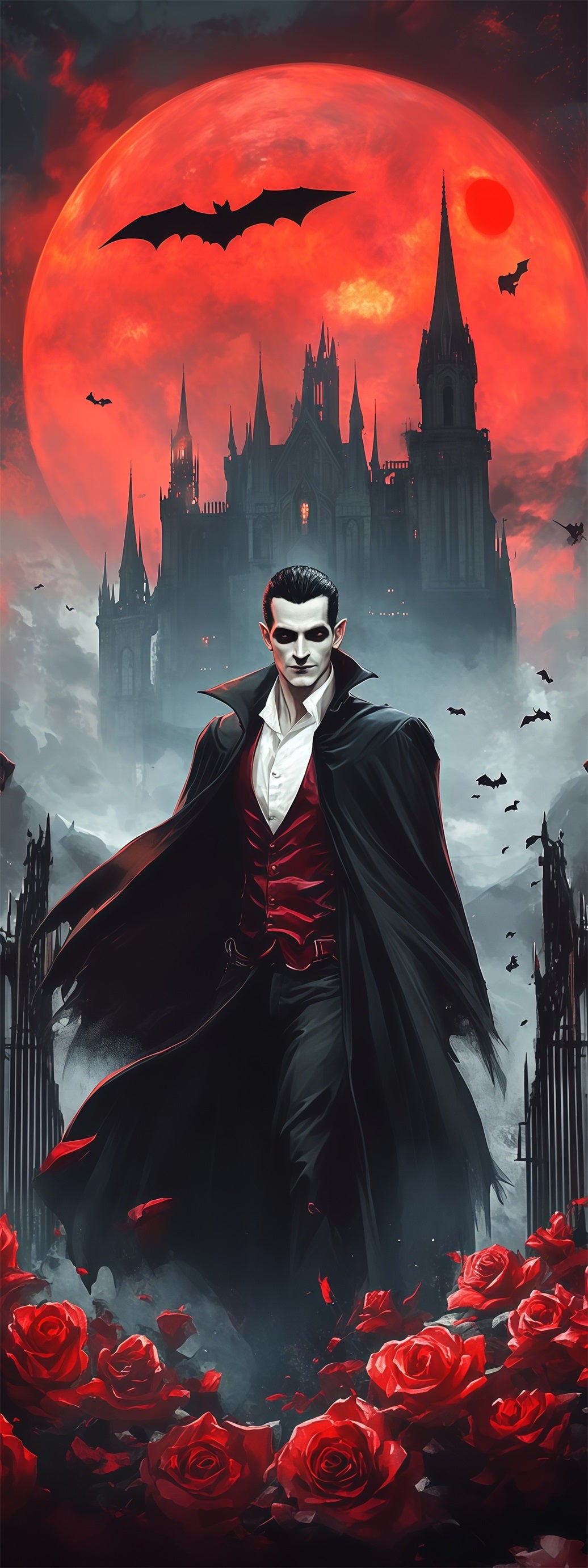 Vampire Castle Door Crimson Moon Vampire Halloween Front Door Banner RR68-1