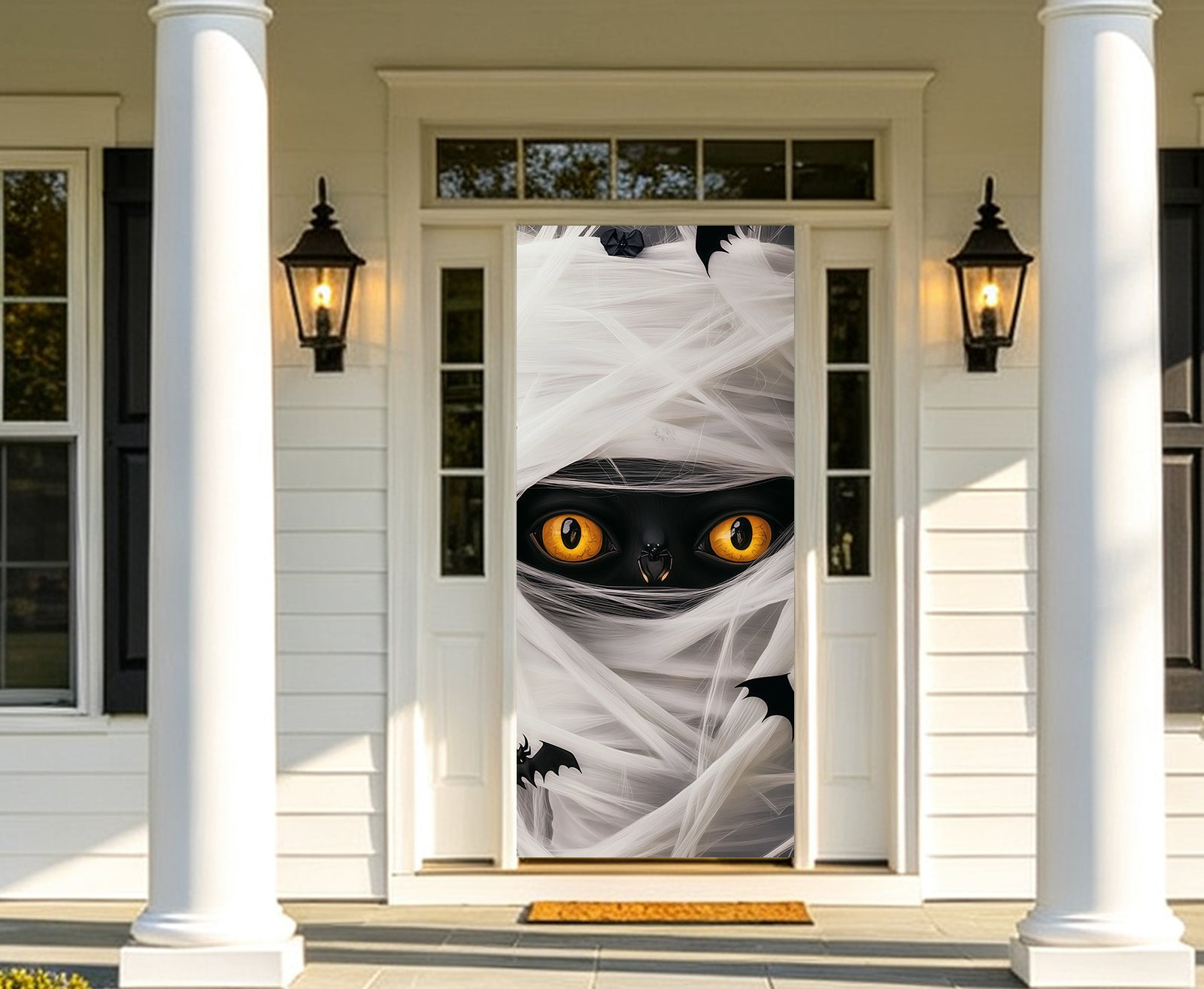 Mummy Tomb Door Wrapped Black Cat Eyes Scary Door Banner RR68-10