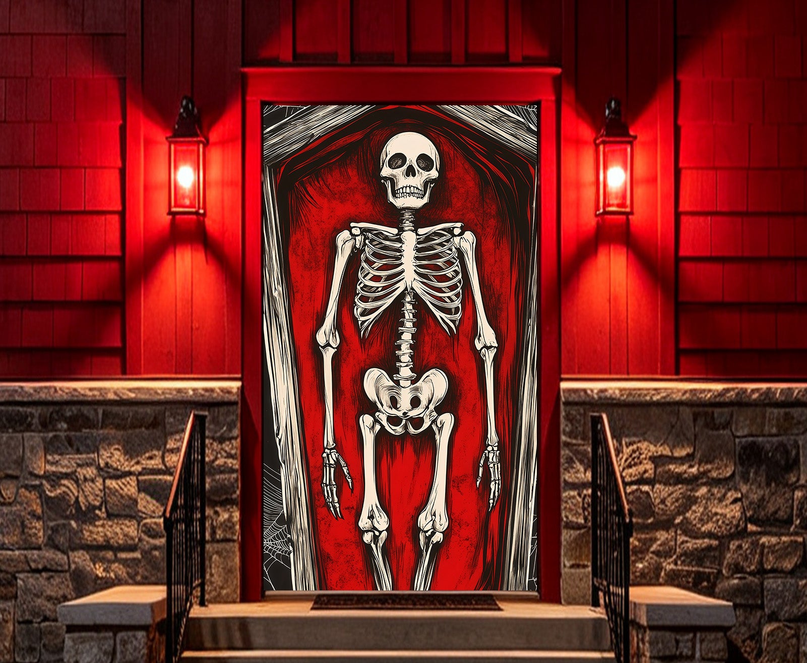 Coffin Entrance Door Red Coffin Skeleton Creepy Door Decoration RR68-11