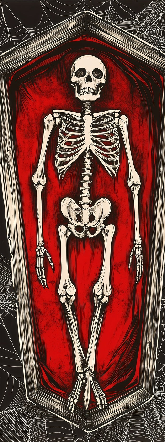 Coffin Entrance Door Red Coffin Skeleton Creepy Door Decoration RR68-11