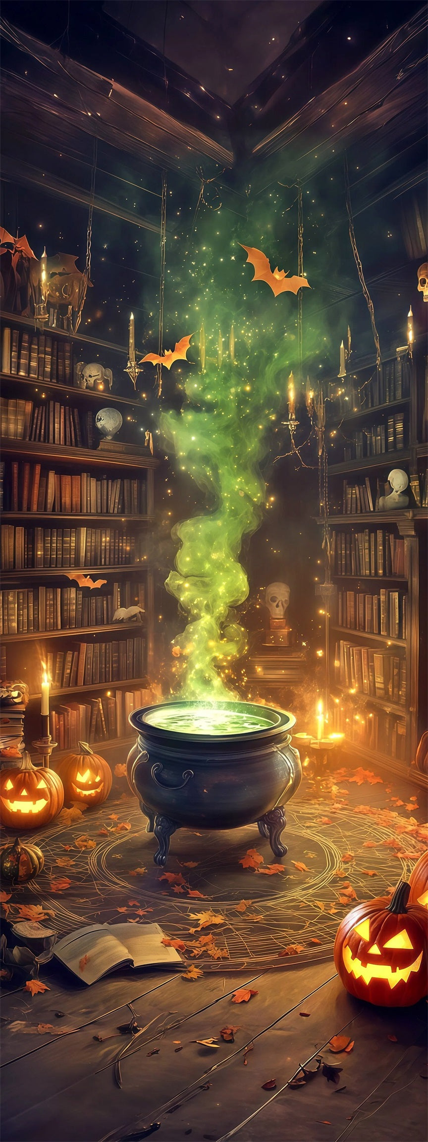 Haunted Library Door Witch Potion Pumpkin Bat Haunted Door Cover RR68-12