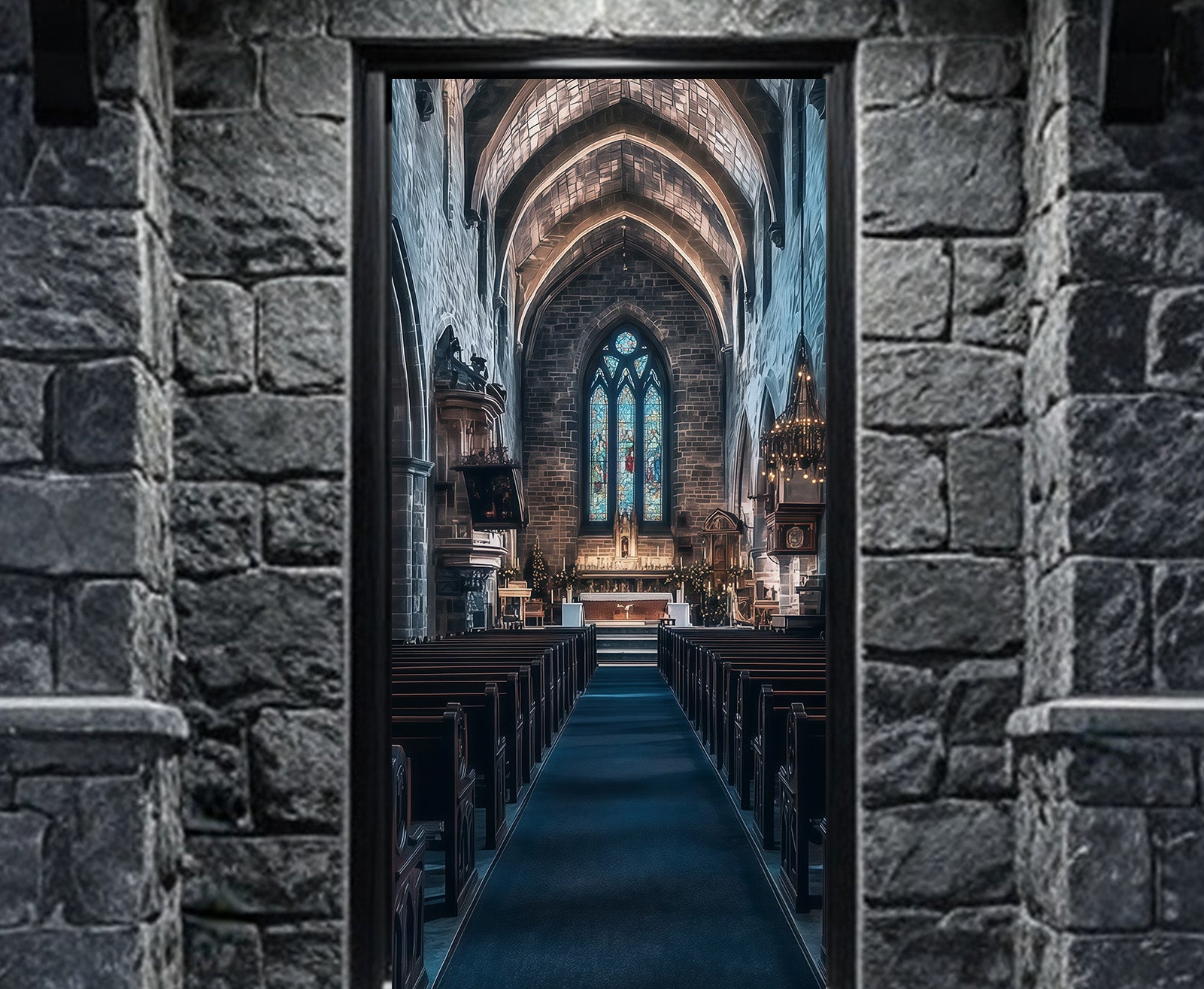 Gothic Cathedral Door Religious Chapel Aisle Gothic Door Banner RR68-13