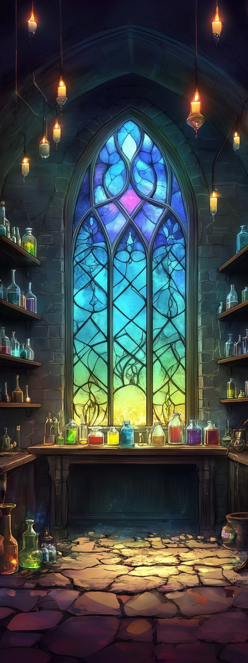 Magic Potion Shop Door Candlelit Gothic Window Halloween Party Door Cover RR68-15
