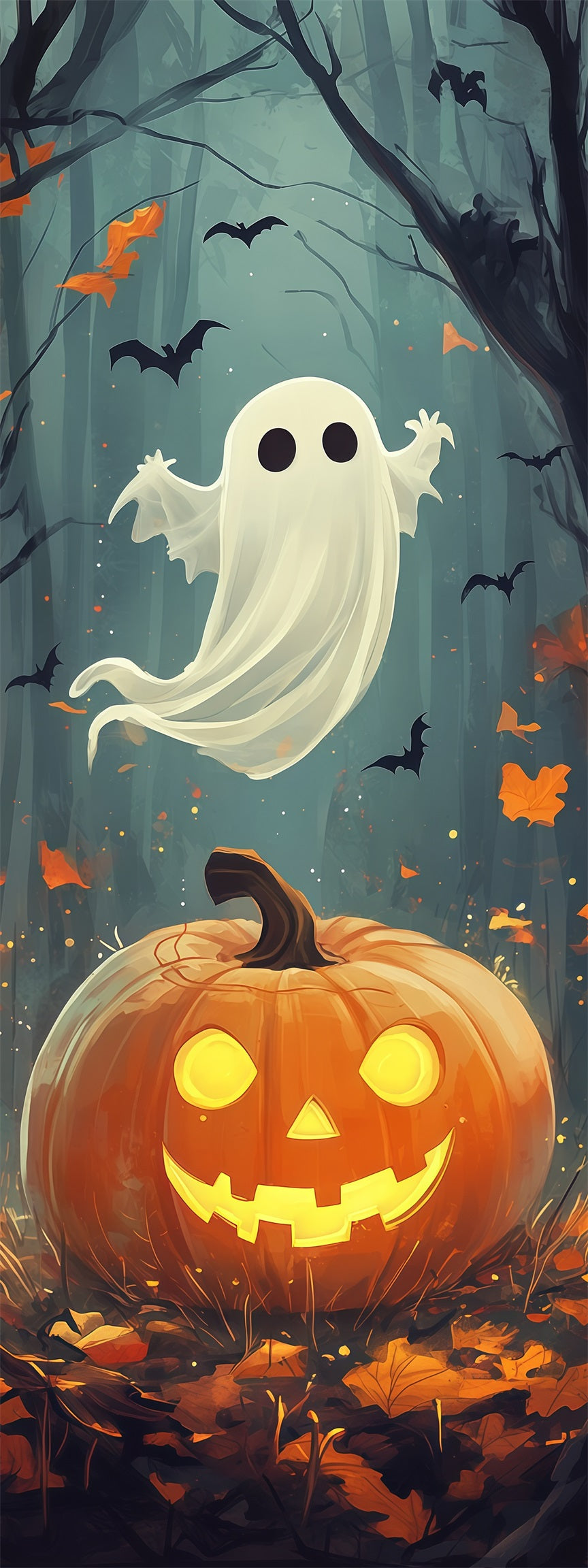 Cute Ghost Door Floating Ghost Pumpkin Forest Reusable Halloween Door Cover RR68-17