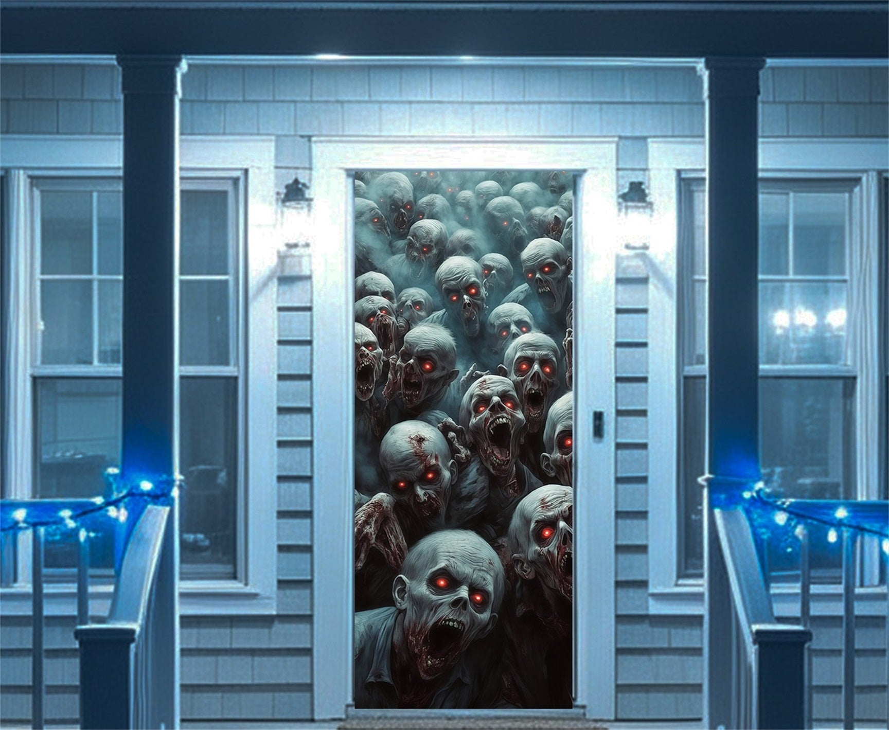 Zombie Outbreak Door Moonlit Red Eyed Horde Halloween Front Door Decor RR68-2