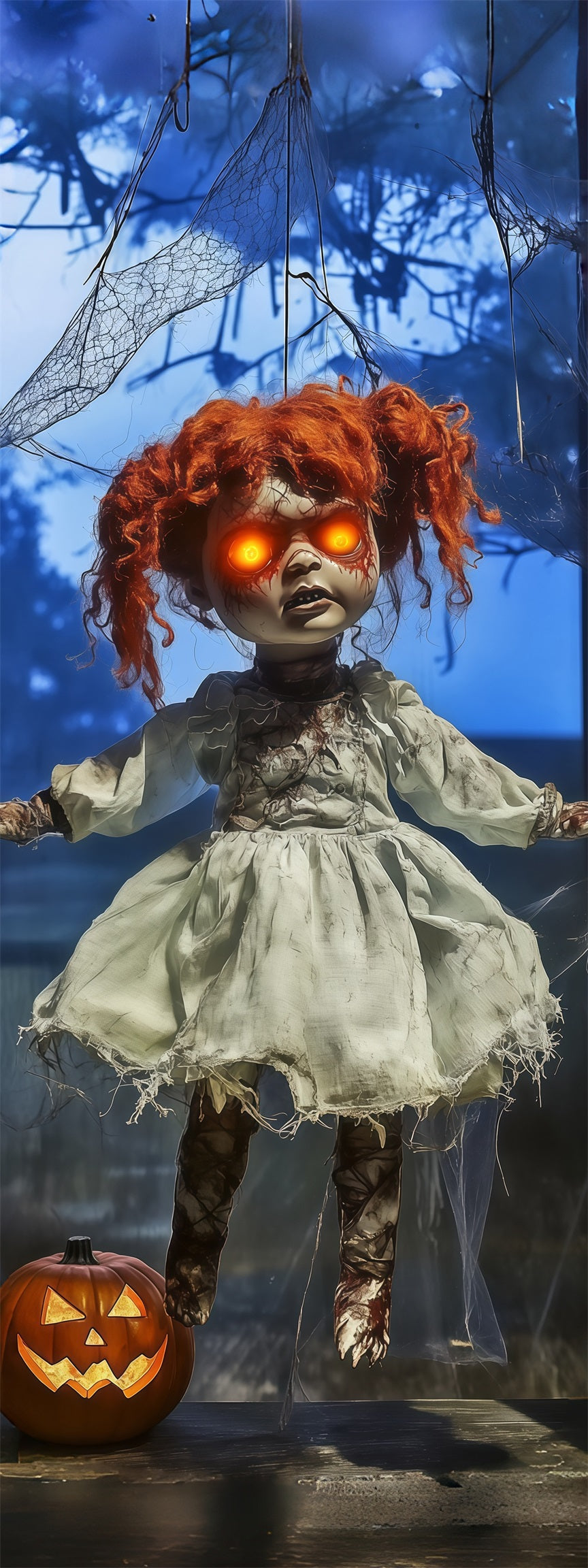 Haunted Doll Door Forest Spider Web Pumpkin Halloween Front Door Decoration RR68-20