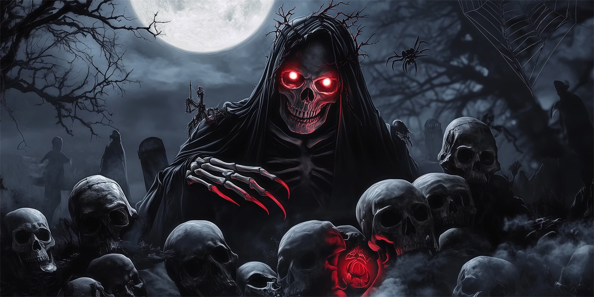 Skeleton Halloween Garage Door Cover Moonlit Grim Reaper Graveyard Full Size Halloween Garage Door Cover RR68-21-2 car