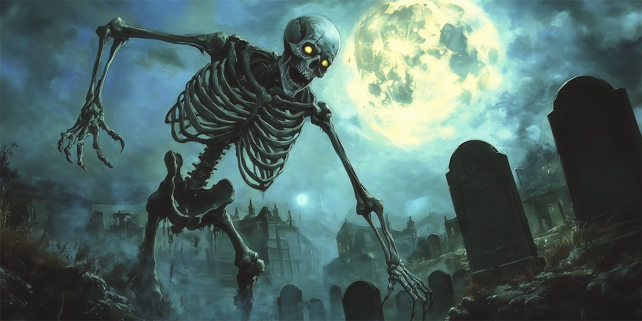 Skull Halloween Garage Door Decor Giant Skeleton Moonlit Graveyard Double Garage Door Halloween Cover RR68-22-2 car