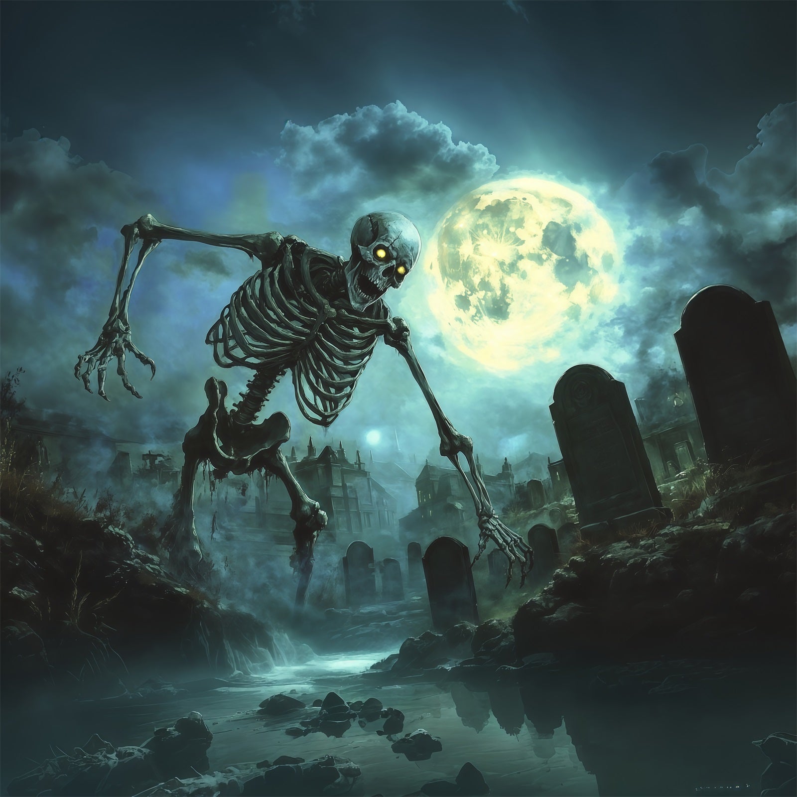 Skull Halloween Garage Door Decor Giant Skeleton Moonlit Graveyard Double Garage Door Halloween Cover RR68-22-1 car