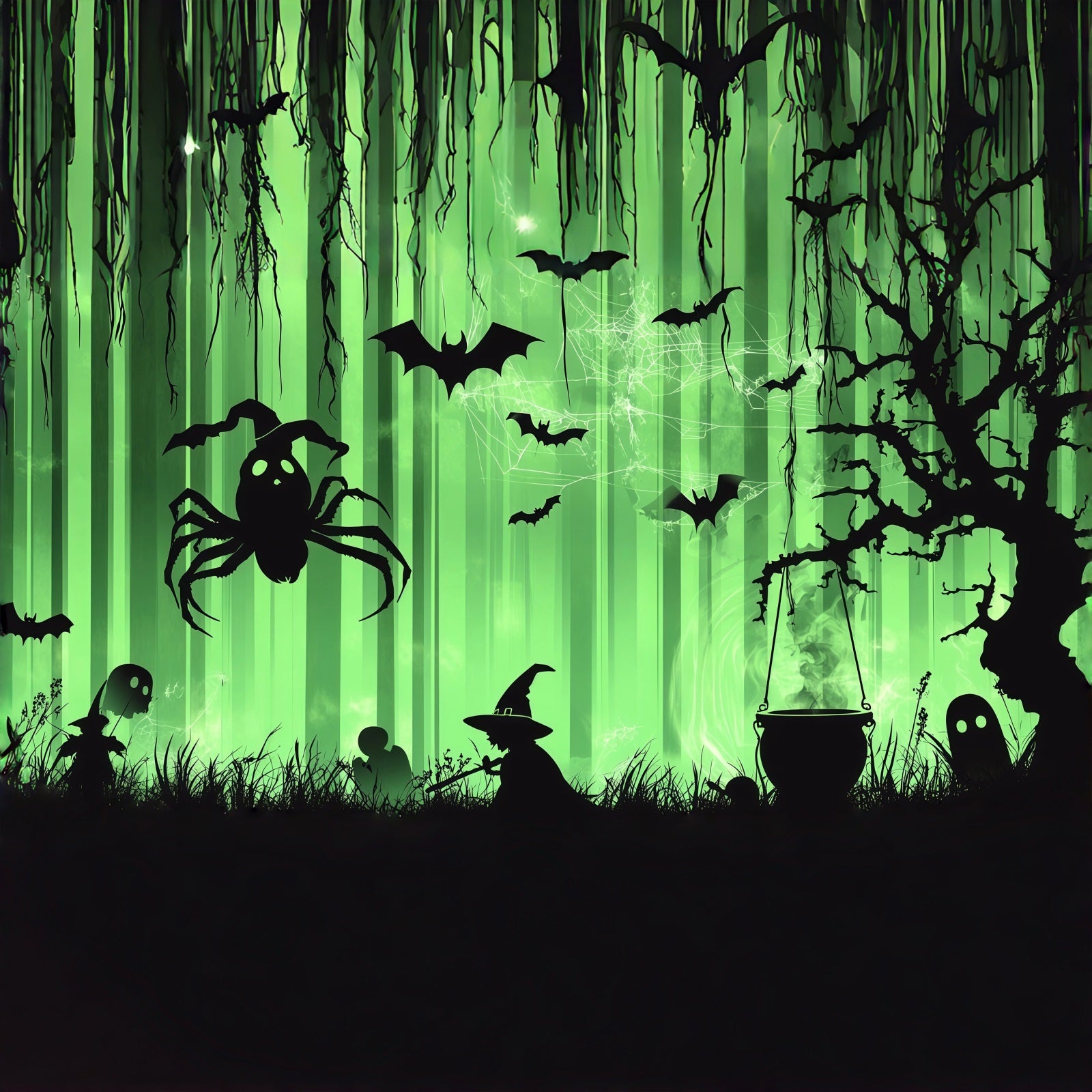 Witch Halloween Garage Door Cover Bat Spider Green Forest Two Car Garage Door Halloween Cover RR68-23-1 car