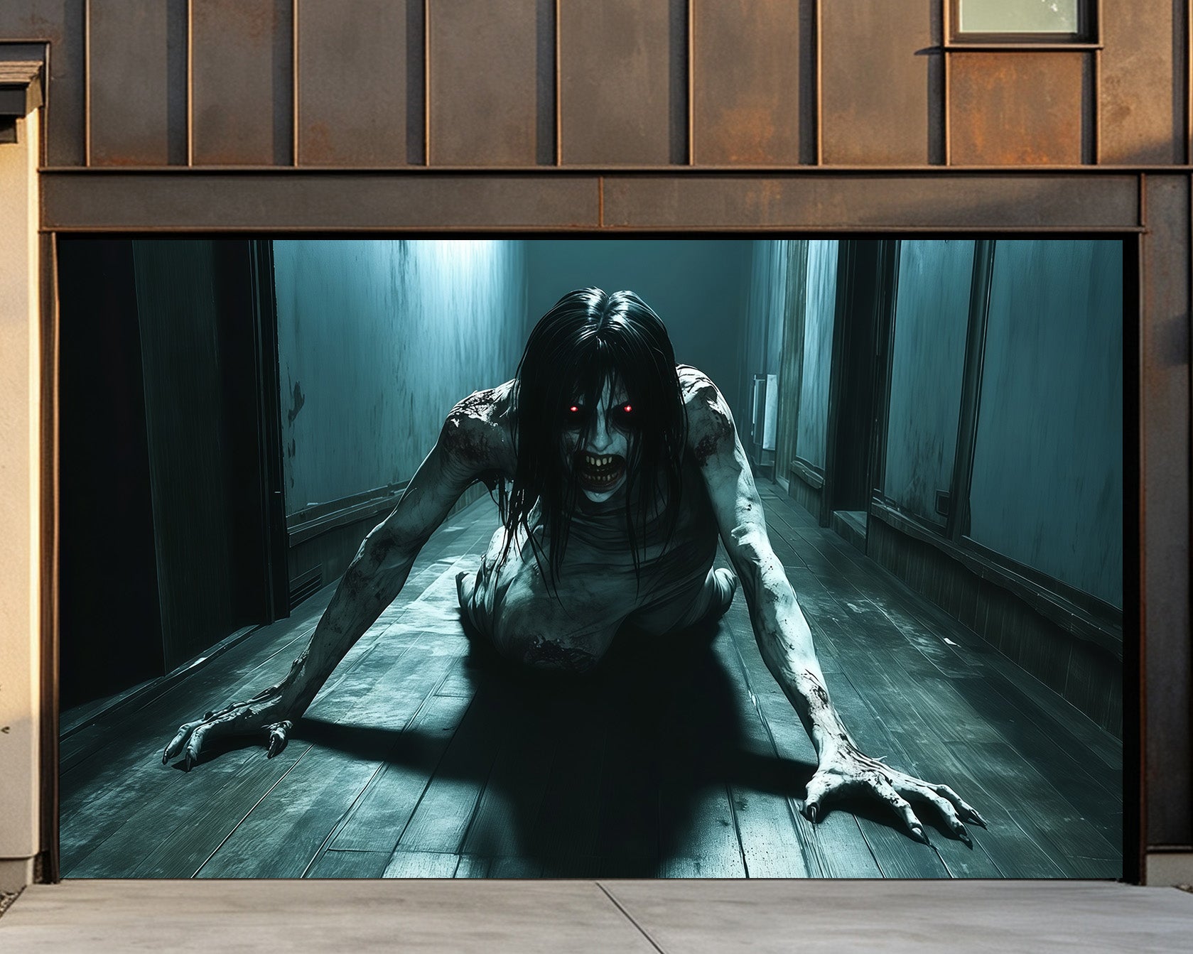 Haunted House Garage Door Cover Crawling Red Eyed Demon Single Garage Door Halloween Cover RR68-24-2 car
