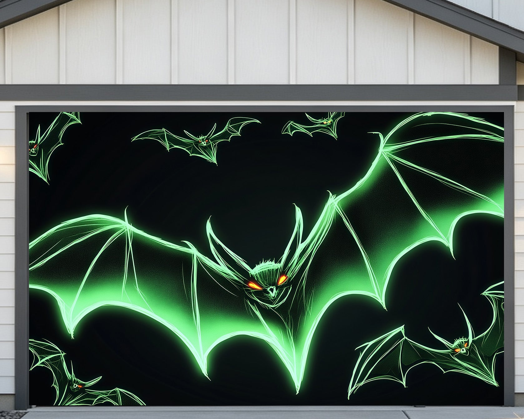 Bat Halloween Garage Door Cover Neon Green Flying Bats Halloween Outdoor Garage Decorations RR68-28-2 car