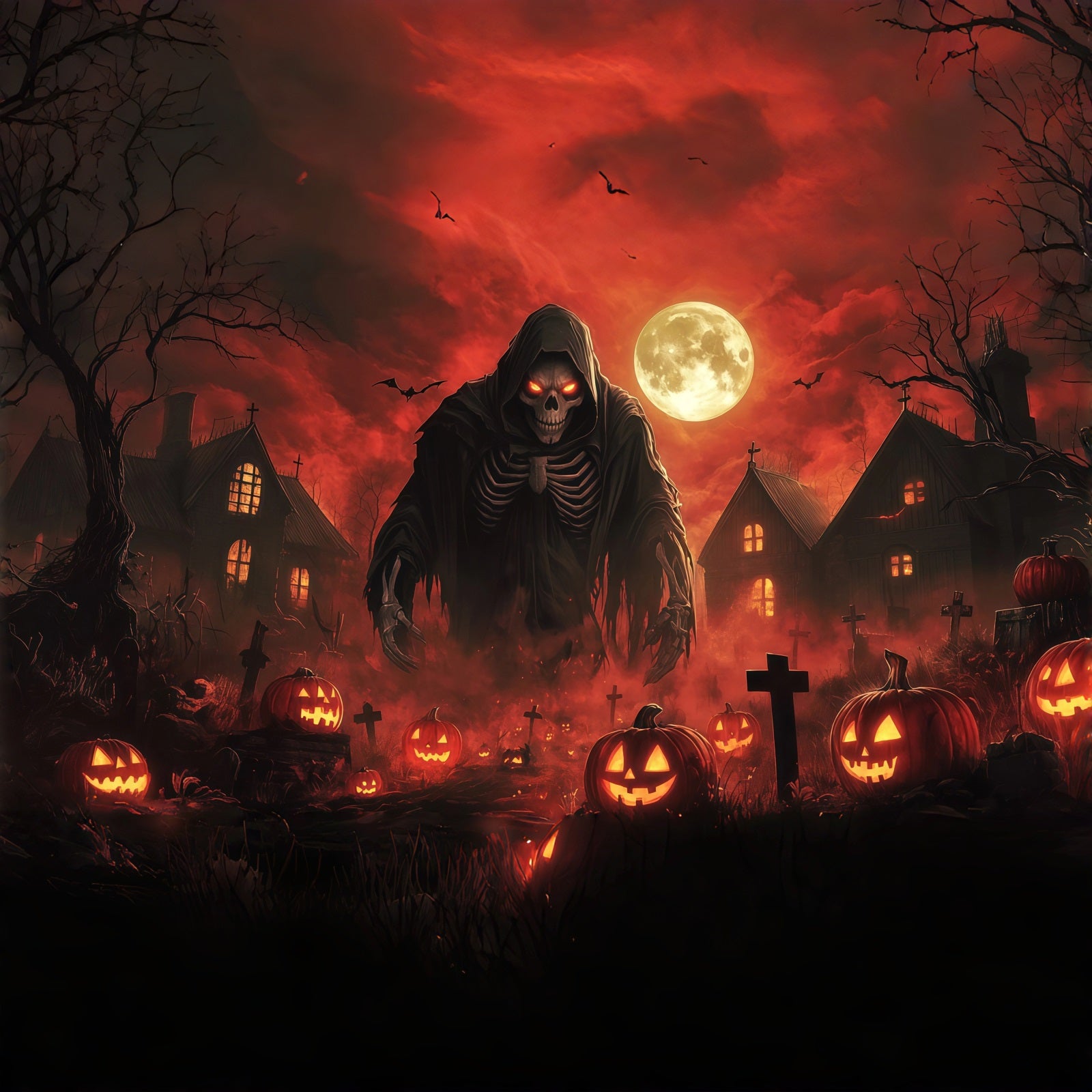 Vampire Halloween Garage Door Cover Moonlit Grim Reaper Pumpkins Halloween Yard Garage Door Decor RR68-30-1 car