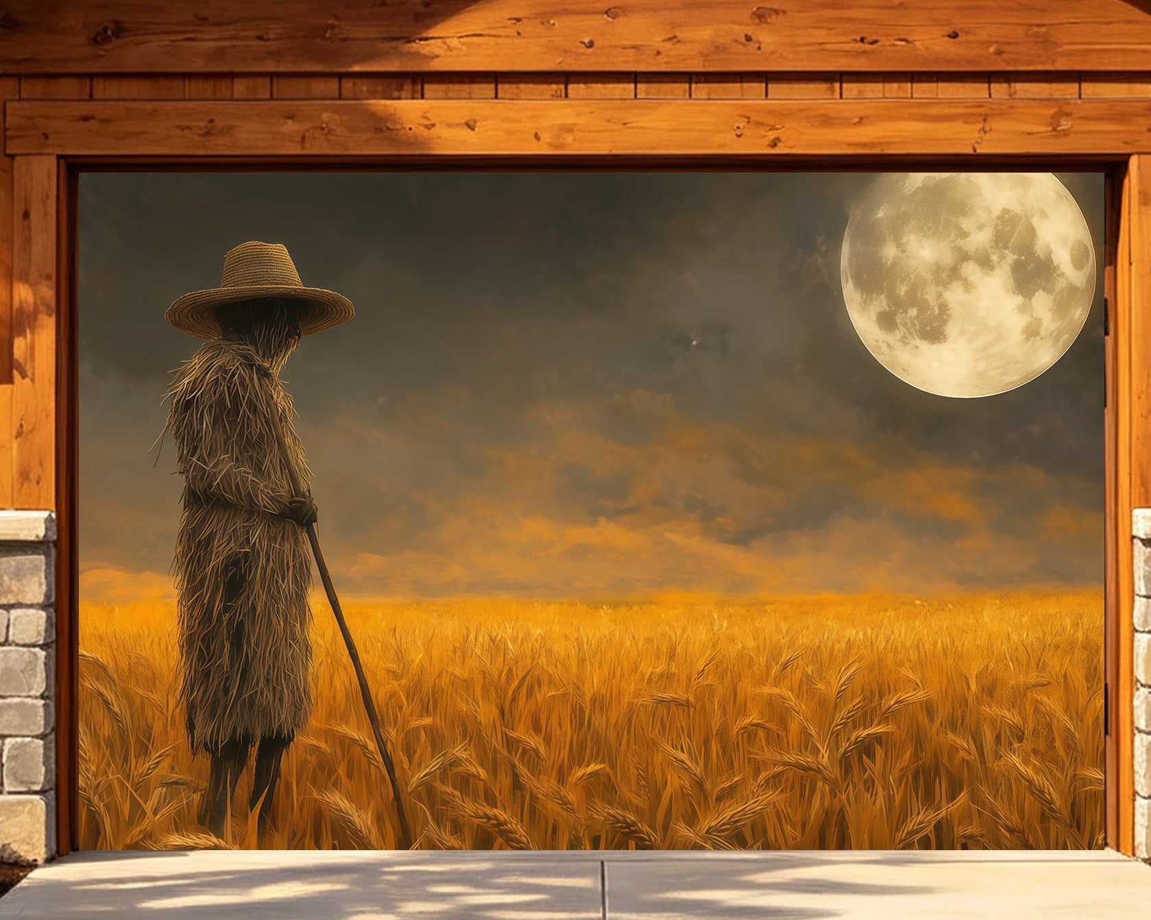 Scarecrow Halloween Garage Door Cover Moonlit Wheat Field Halloween Party Garage Door Cover RR68-31-2 car