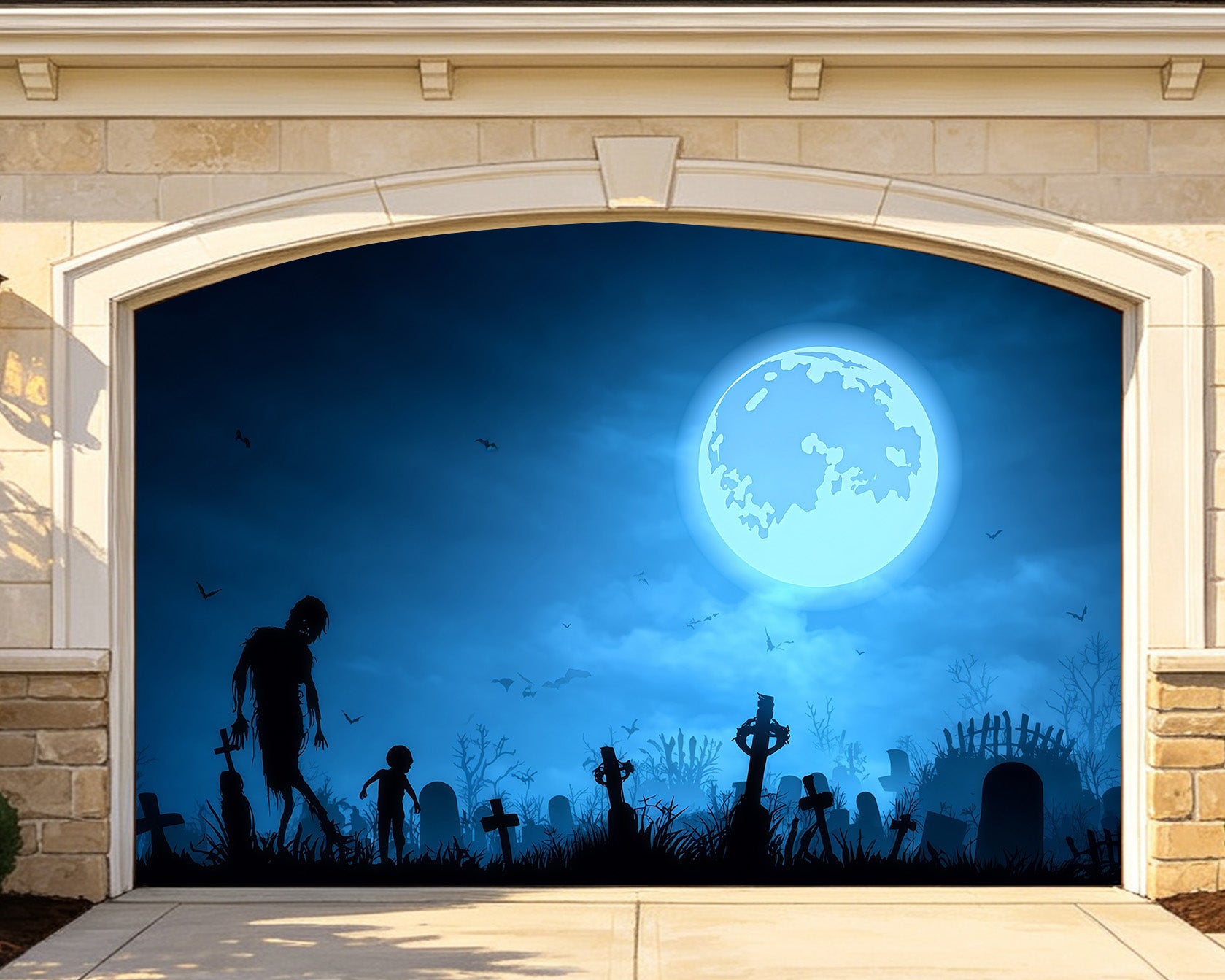 Moonlight Halloween Garage Door Cover Zombie Graveyard Silhouette Halloween Home Exterior Decorations RR68-33-2 car