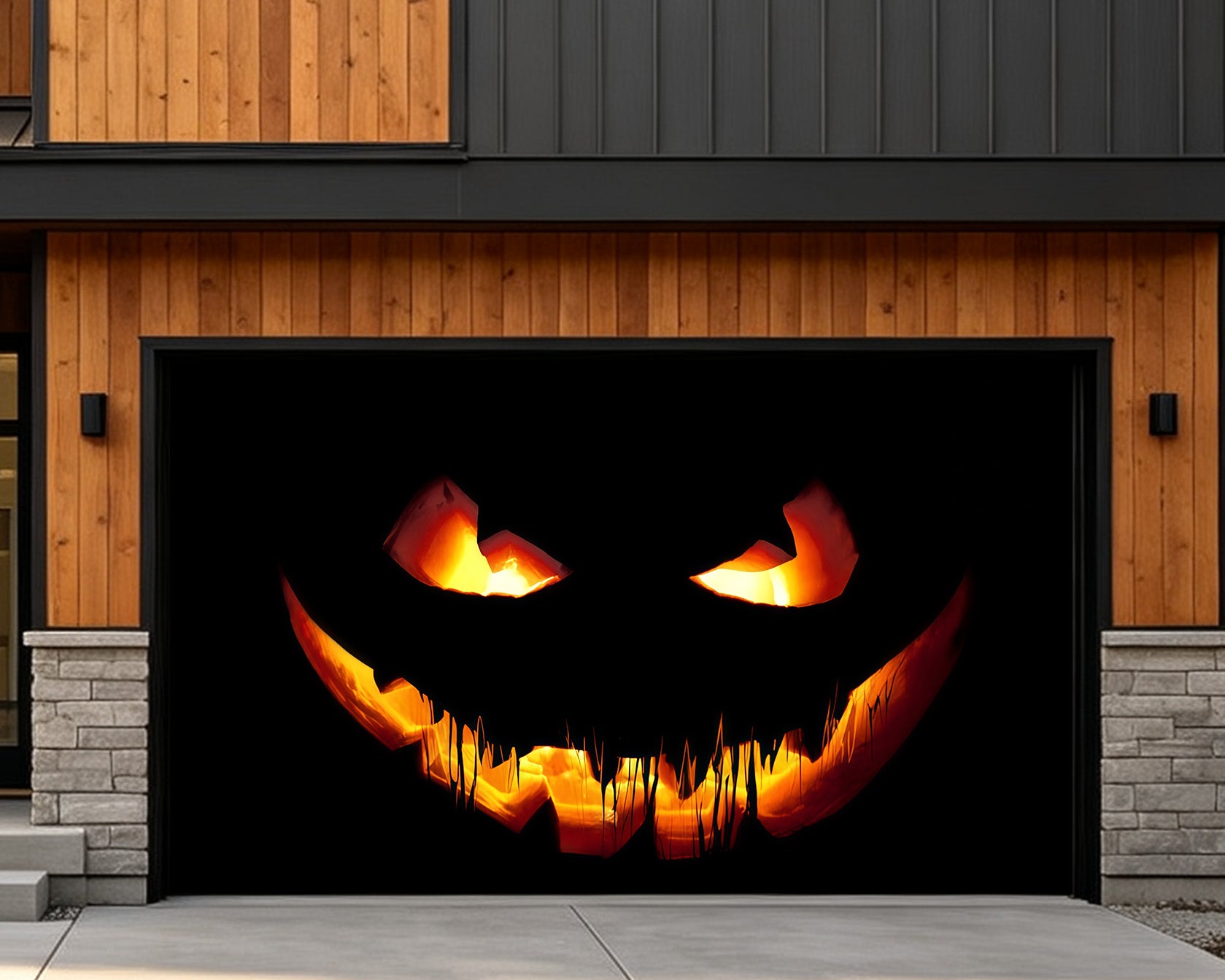 Jack O Lantern Garage Door Cover Glowing Pumpkin Face Halloween Outdoor Party Backdrop RR68-34-2 car