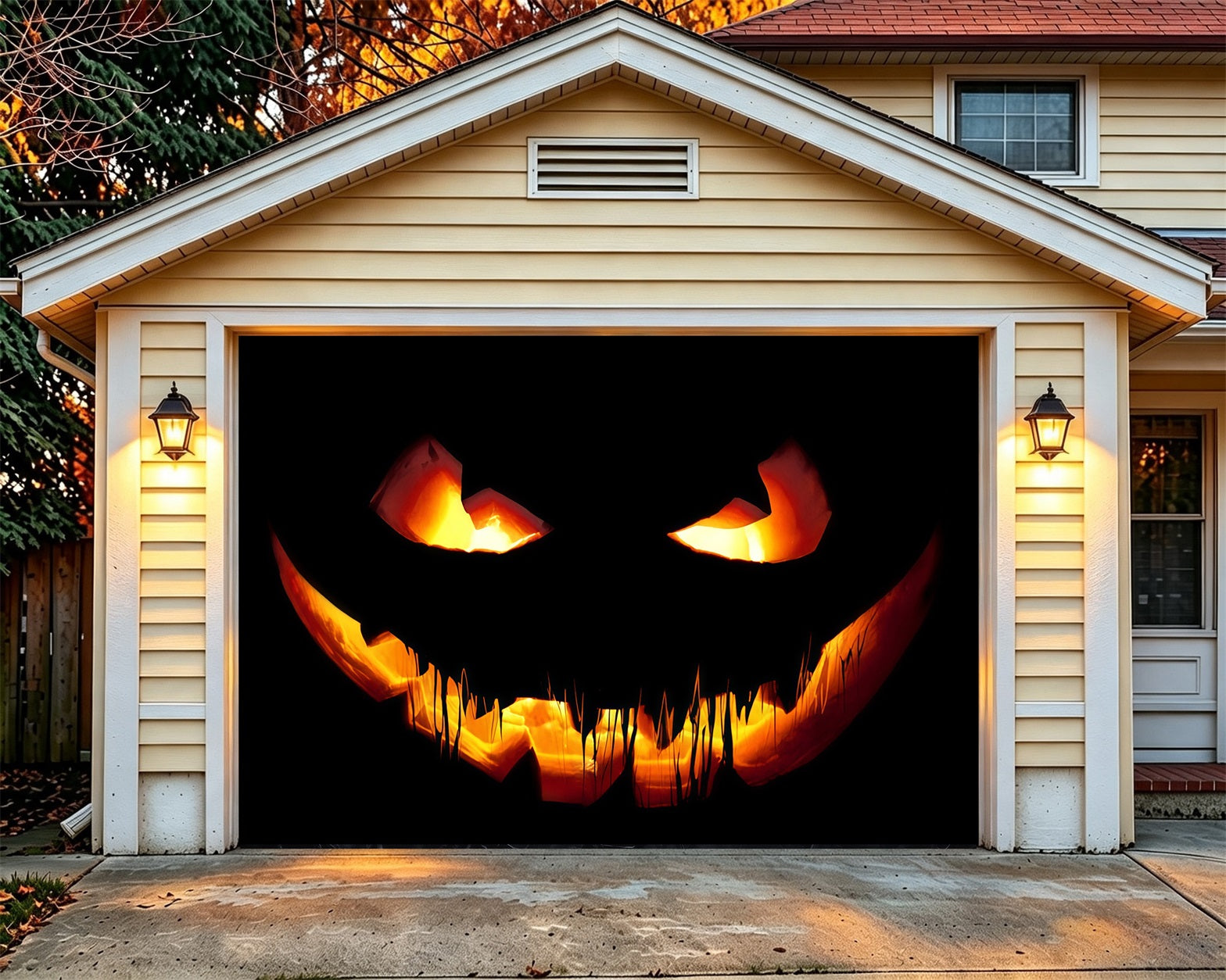 Jack O Lantern Garage Door Cover Glowing Pumpkin Face Halloween Outdoor Party Backdrop RR68-34-1 car