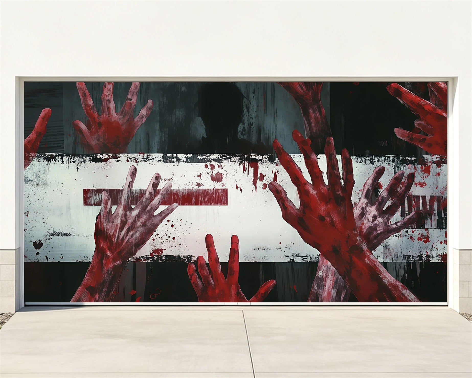 Scary Halloween Garage Door Cover Bloody Hands Shadow Figure Halloween Haunted House Garage Decor RR68-35-2 car
