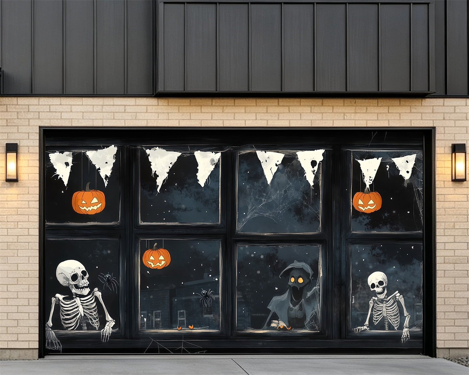 Creepy Halloween Garage Door Decor Skeleton Ghost Pumpkin Window Halloween Porch Garage Door Decor RR68-37-2 car