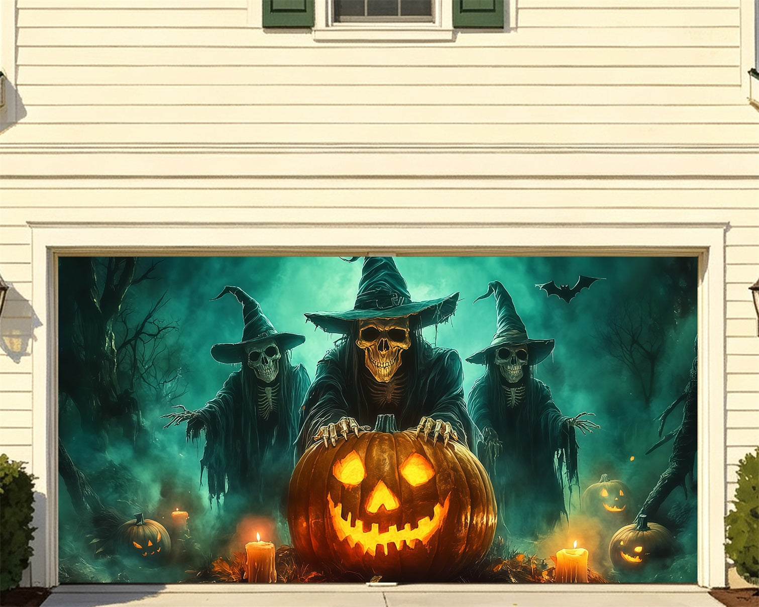 Creepy Halloween Garage Door Decor Skeleton Witch Pumpkin Gathering Halloween Garage Door Decoration RR68-43-2 car
