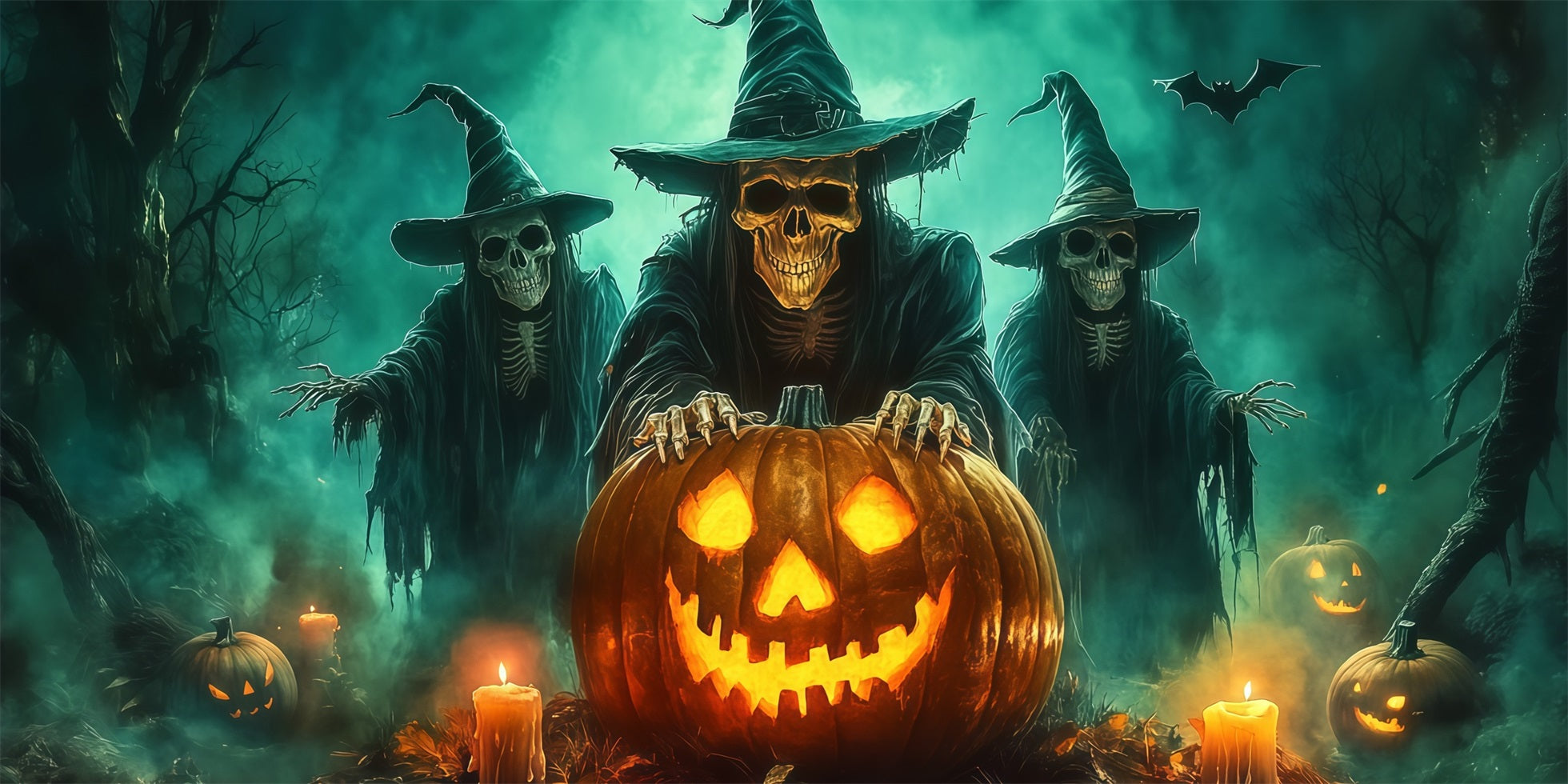 Creepy Halloween Garage Door Decor Skeleton Witch Pumpkin Gathering Halloween Garage Door Decoration RR68-43-2 car