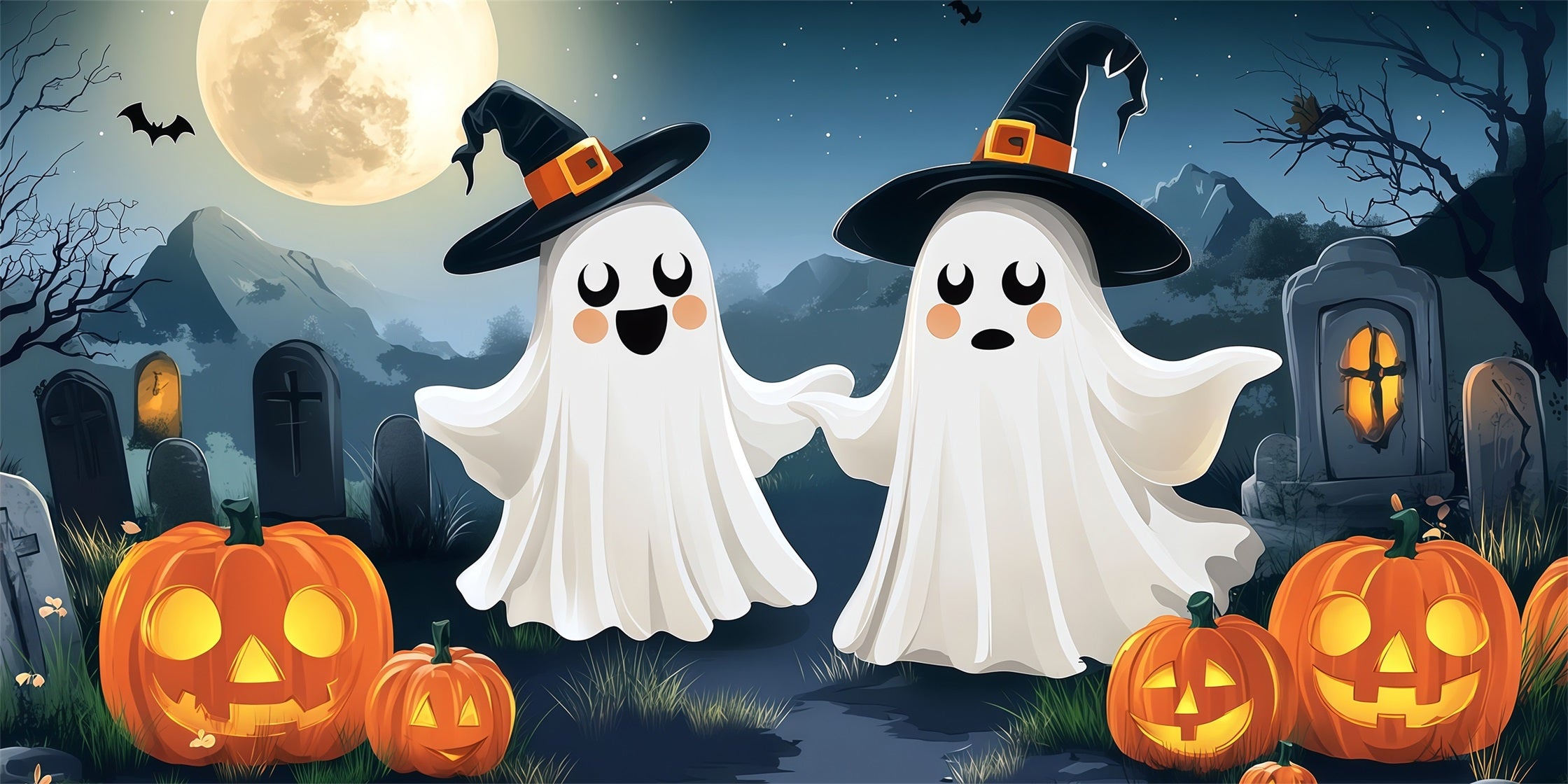 Haunted Halloween Garage Door Cover Cute Ghost Witch Graveyard Halloween Garage Door Decor RR68-44-2 car