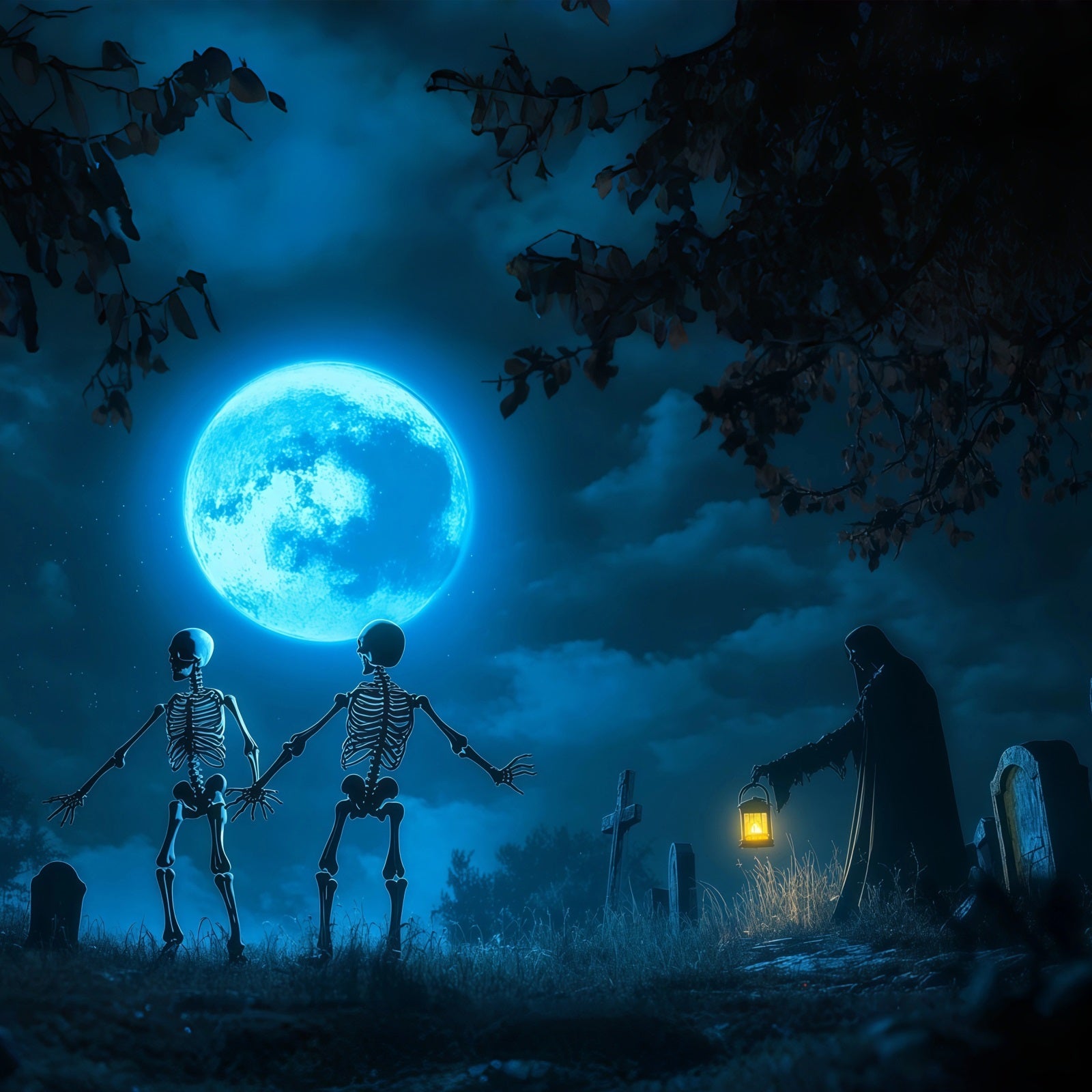 Dark Halloween Garage Door Cover Moonlit Skeleton Reaper Graveyard Halloween Garage Door Sign RR68-49-1 car