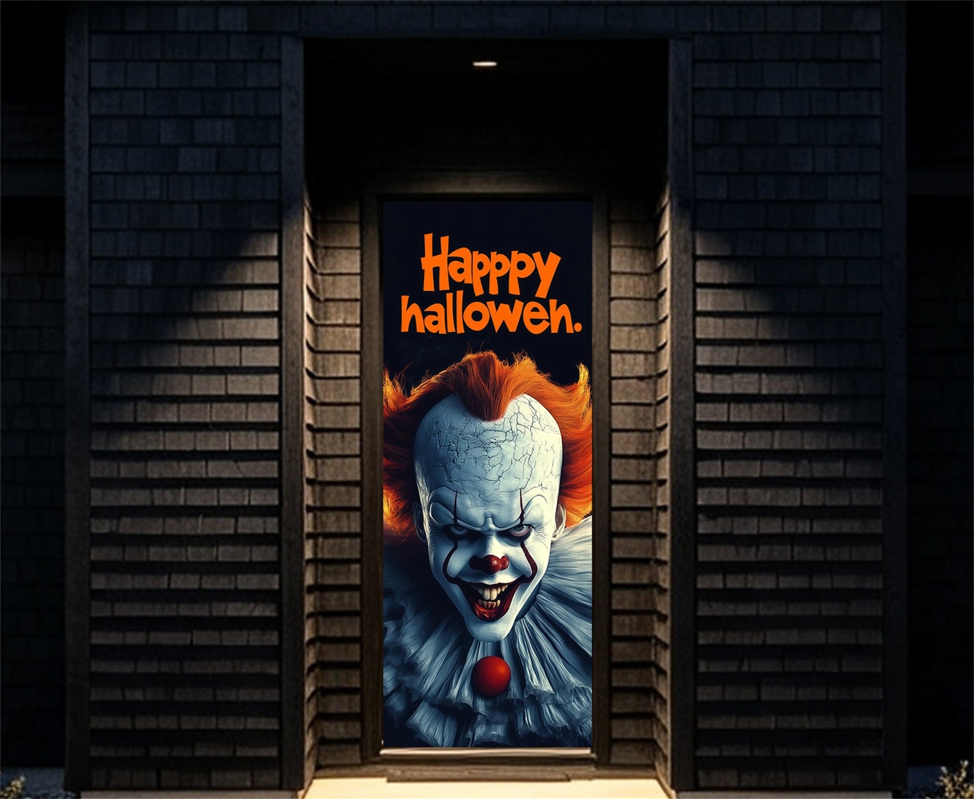 Creepy Clown Door Sinister Grinning Clown Portrait Halloween Bedroom Door Banner RR68-5