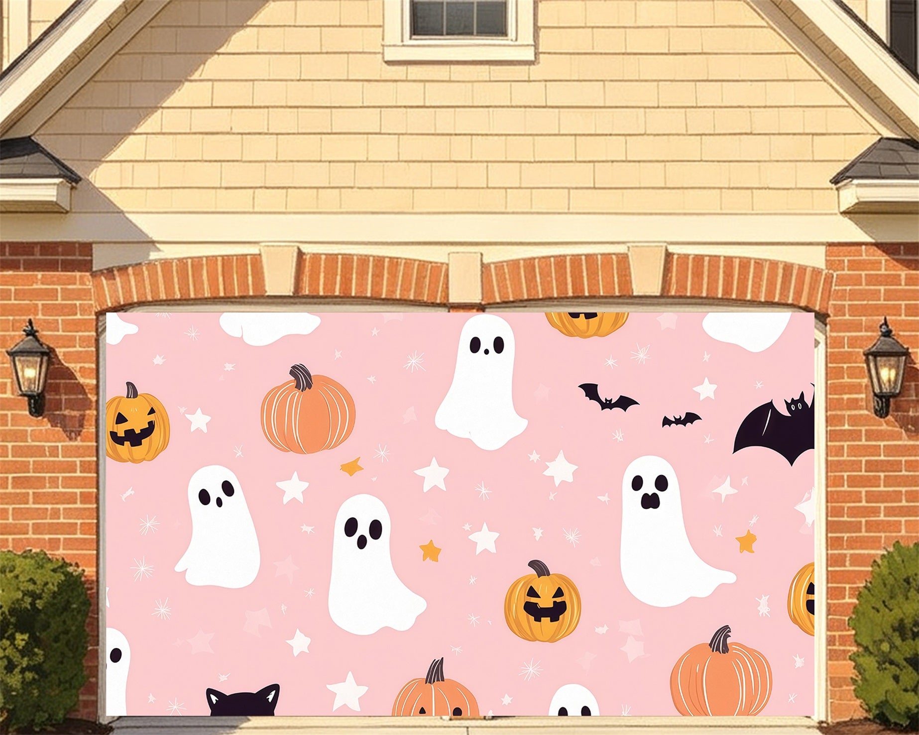 Pastel Halloween Garage Door Decor Cute Ghost Pumpkin Pattern Halloween Garage Door Wrap RR68-50-2 car