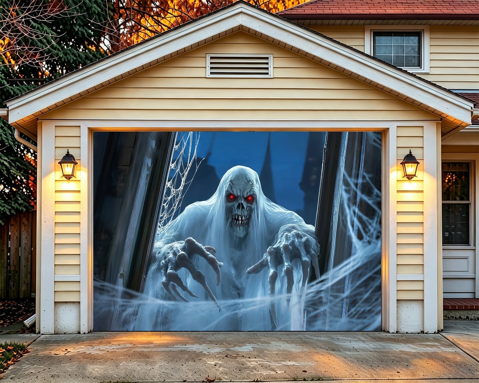 Ghost Halloween Garage Door Cover Red Eyed Ghost Cobwebs Extra Large Halloween Garage Door Cover RR68-52-1 car