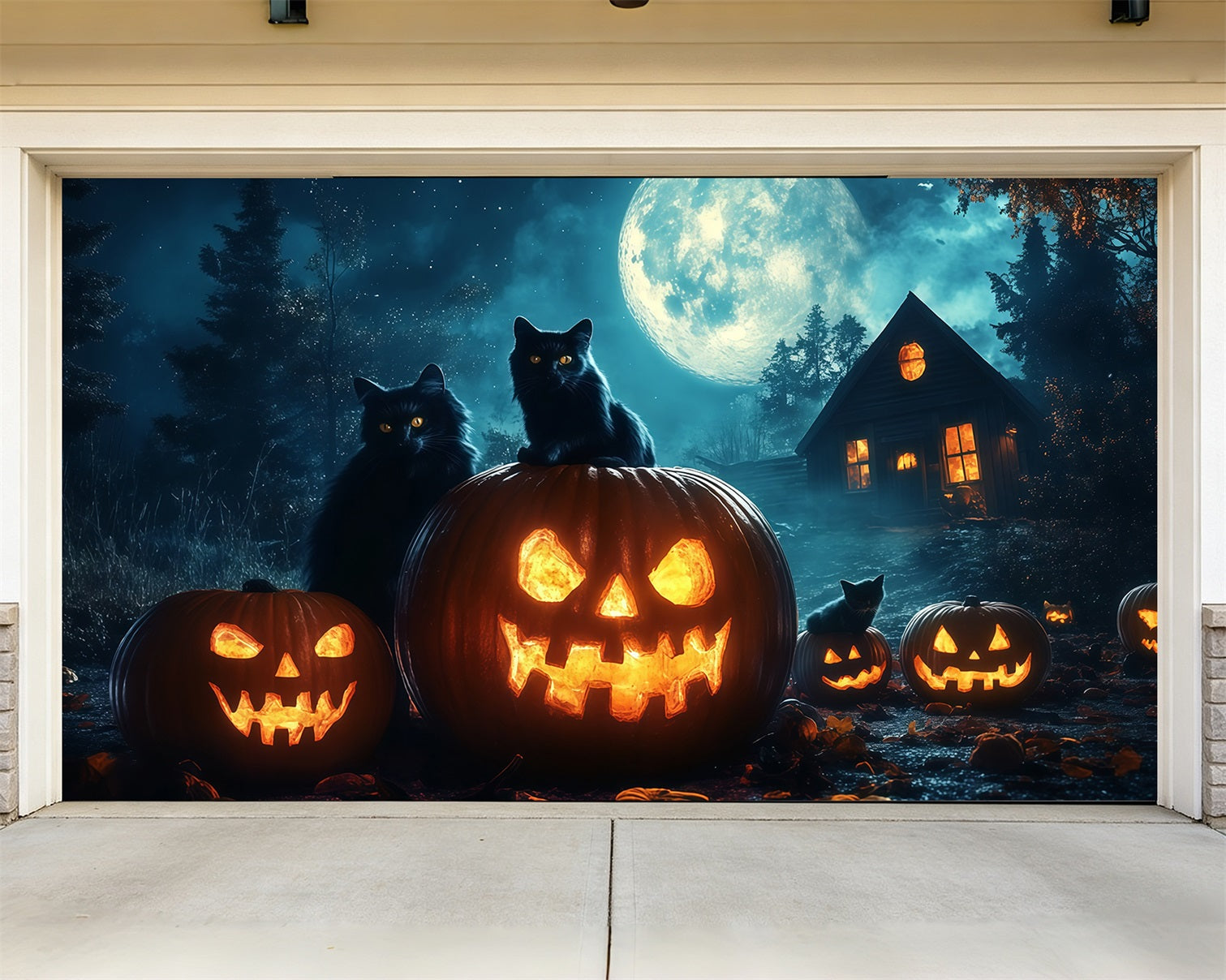 Black Cat Halloween Garage Door Cover Moonlit Jack O Lanterns Outdoor Halloween Garage Door Cover RR68-58-2 car