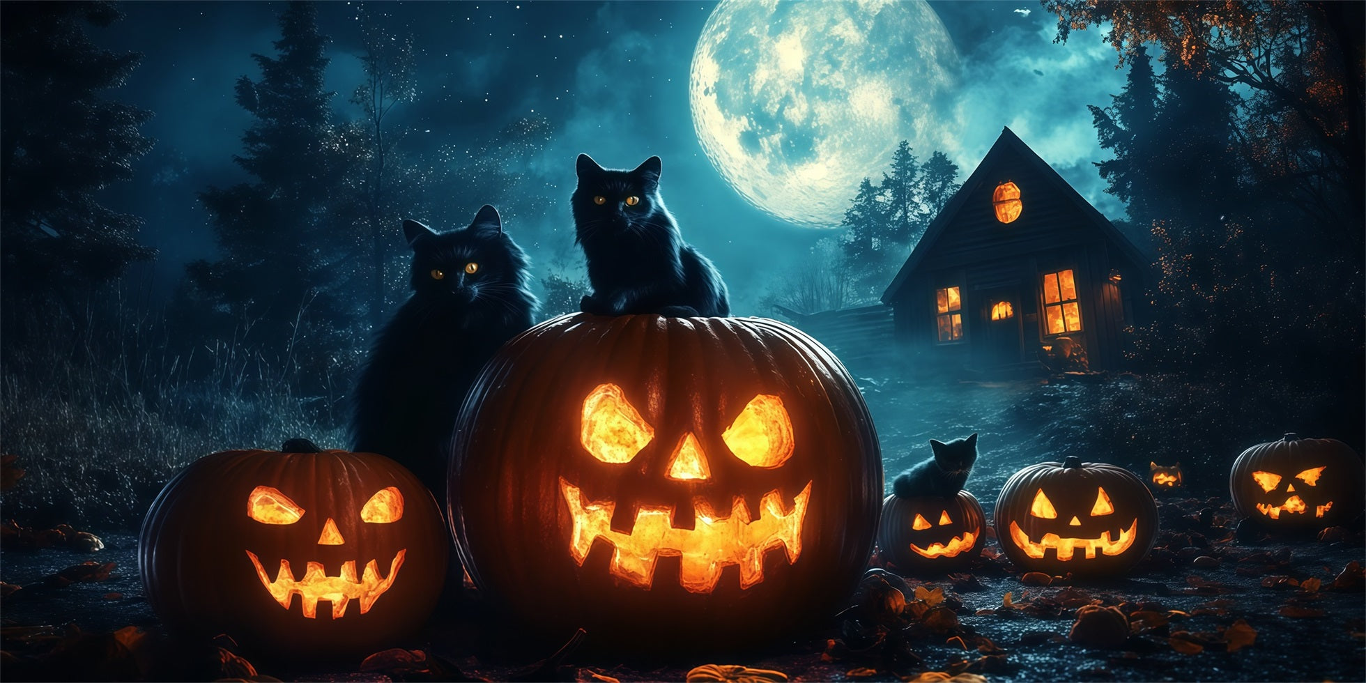 Black Cat Halloween Garage Door Cover Moonlit Jack O Lanterns Outdoor Halloween Garage Door Cover RR68-58-2 car