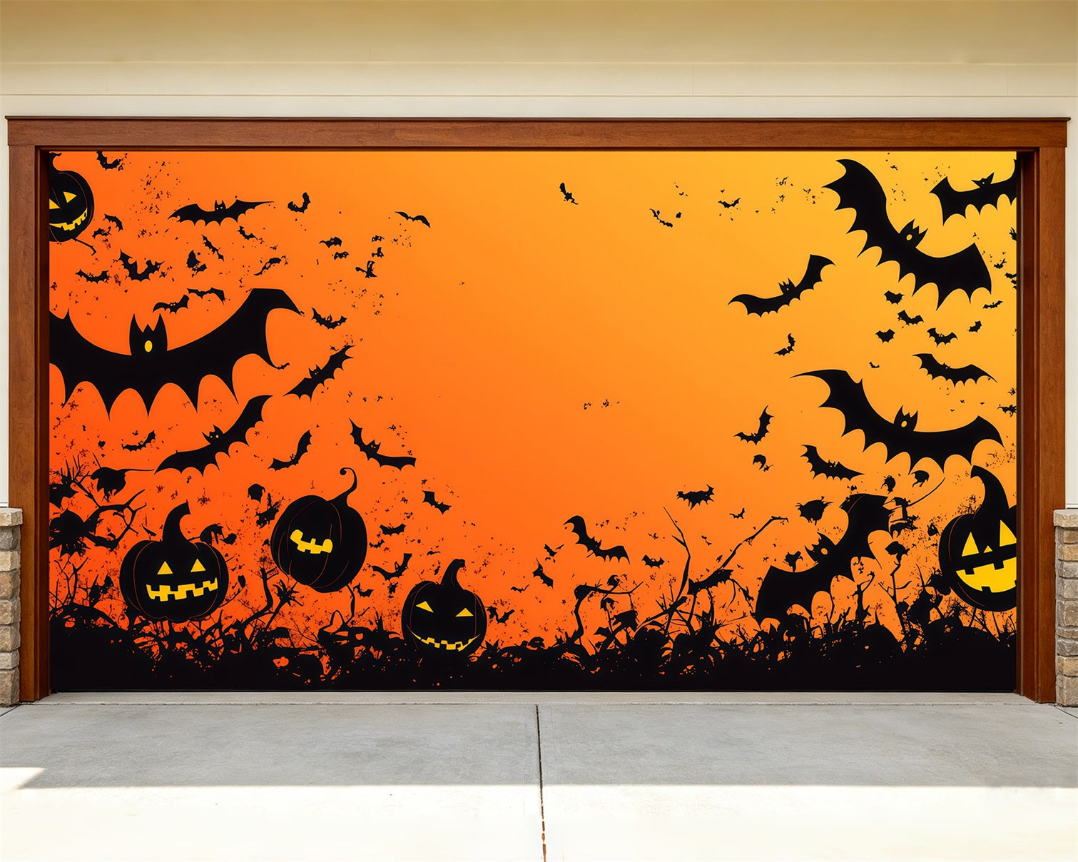 Bat Halloween Garage Door Cover Orange Bat Pumpkin Silhouettes Halloween Outdoor Garage Decorations RR68-60-2 car
