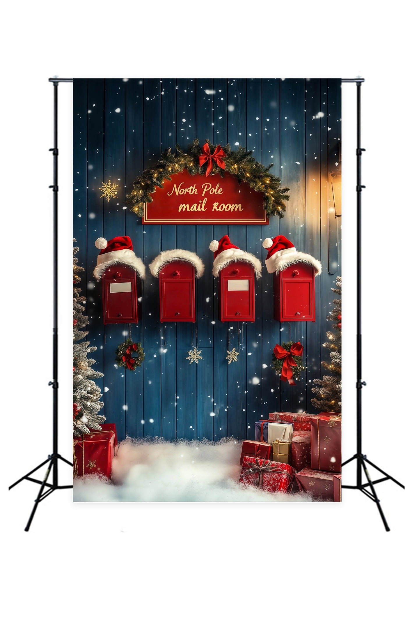 North Pole Christmas Backdrop Snowy Mailbox Wall Photo Backdrop Christmas RR68-69