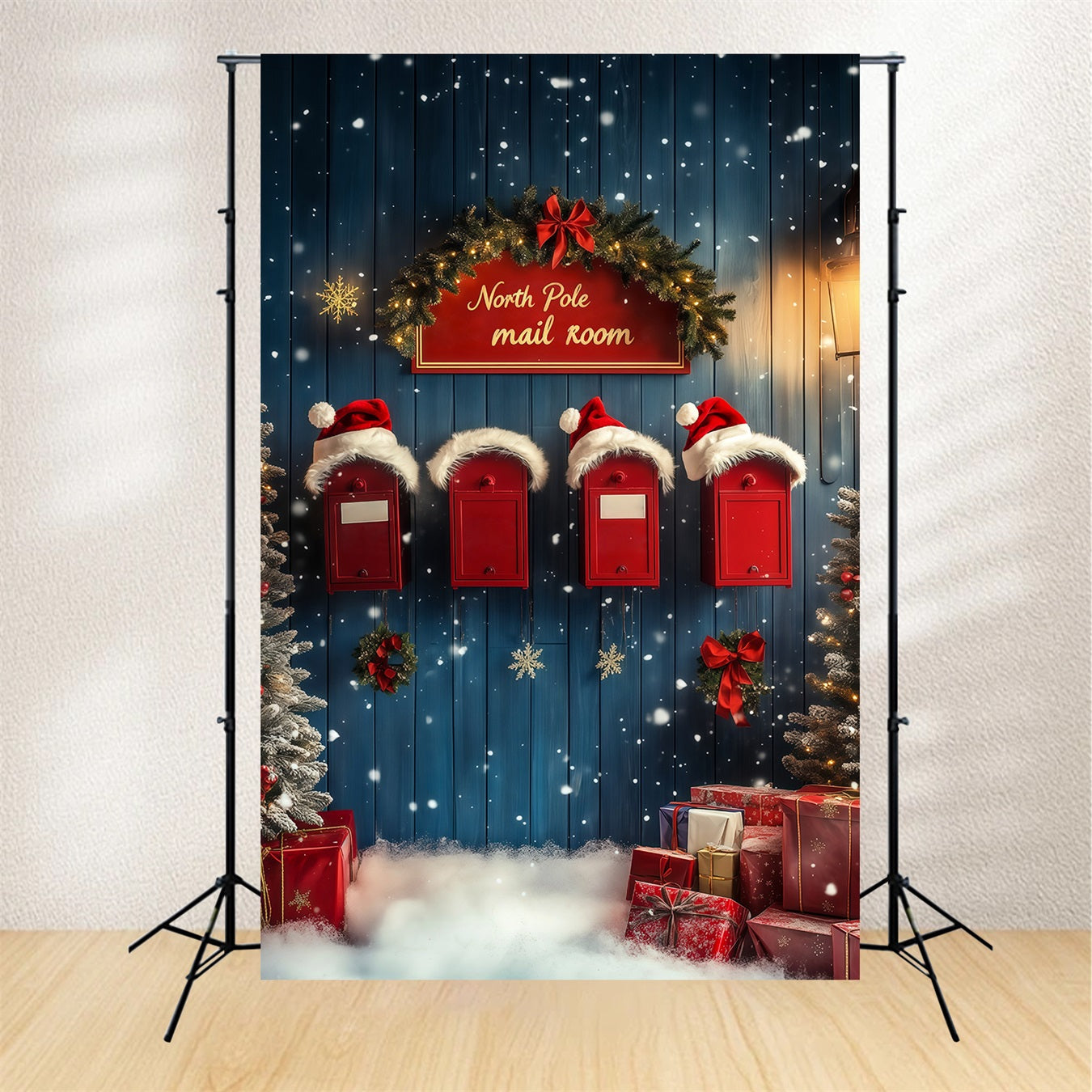 North Pole Christmas Backdrop Snowy Mailbox Wall Photo Backdrop Christmas RR68-69