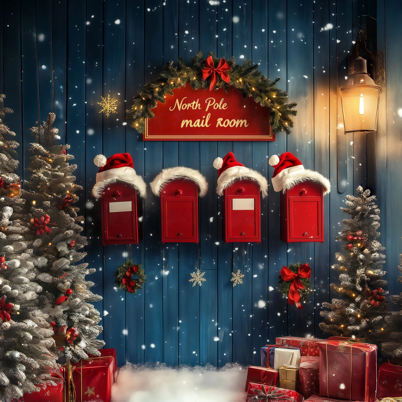 North Pole Christmas Backdrop Snowy Mailbox Wall Photo Backdrop Christmas RR68-69